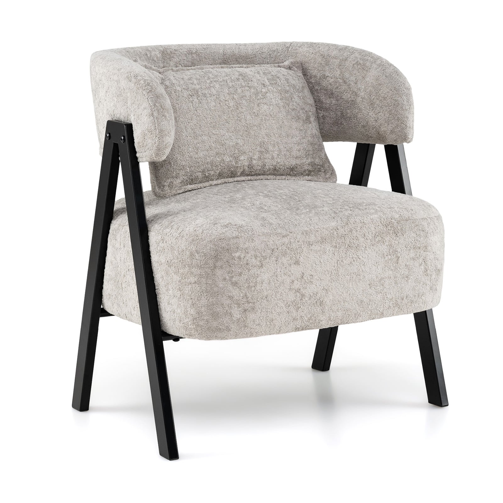 Lugemistool, kunstkarusnahast polsterdatud tugitool, nimmepadja ja metalljalgadega tugitool, moodne tugitool, hall