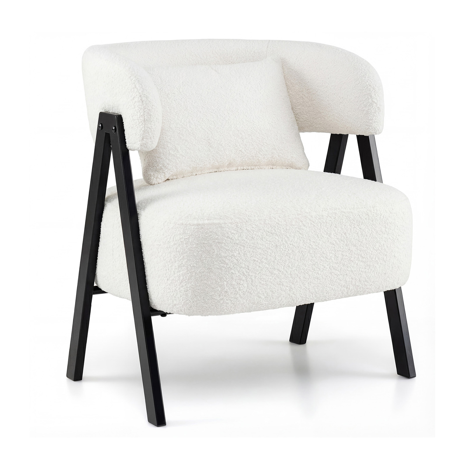 Lugemistool, kunstkarusnahast polsterdatud tugitool, nimmepadja ja metalljalgadega tugitool, moodne valge tugitool