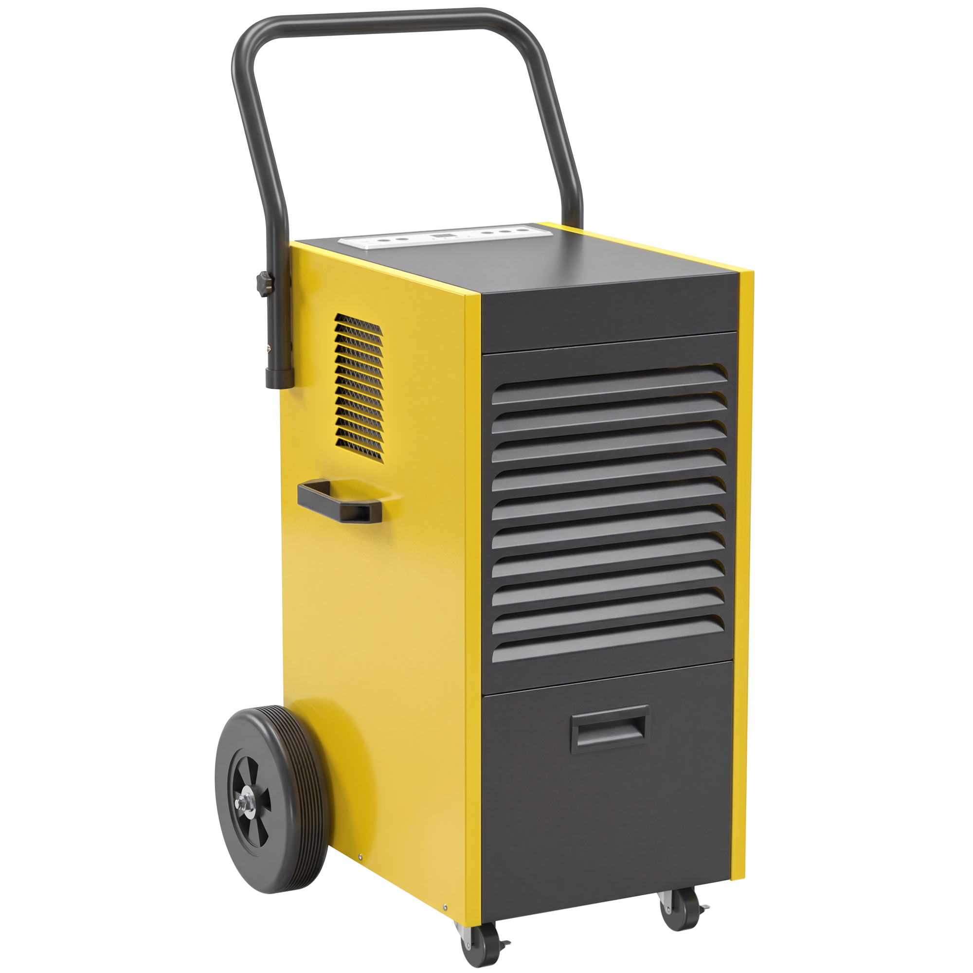 Ärikasutuseks mõeldud õhukuivati ​​70L/päevas rataste ja käepidemega, pideva äravoolu voolikuga, 24-tunnise taimeriga, 5,5L paagiga, kollane