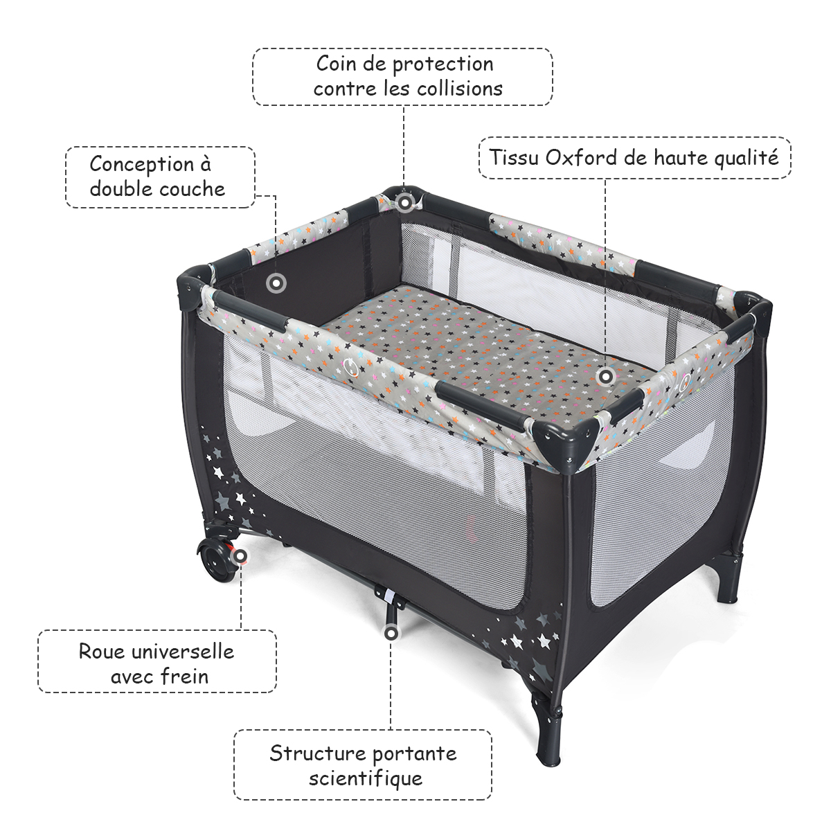 Beebi vihmavarjuga voodi madratsi ratastega kandekott beebi mänguaed 0-36 kuud maksimaalne koormus: 15 kg