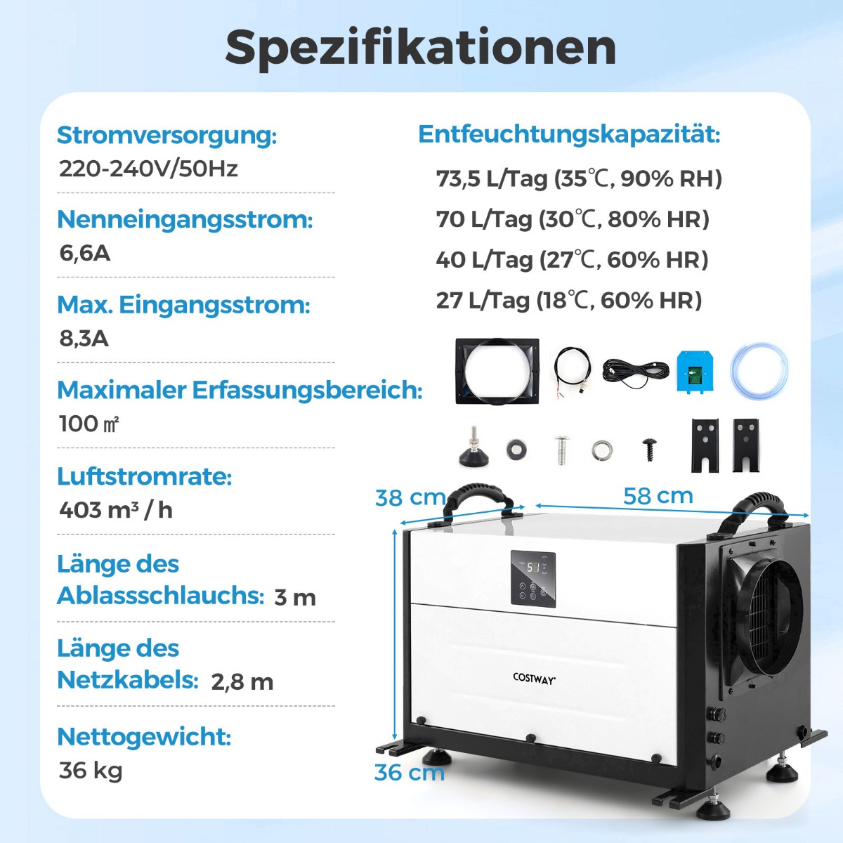Õhukuivati 3 reiimiga 24h taimeriga ehituskuivati rippuv 2-ühes tööstuslik kuivatiseade valge