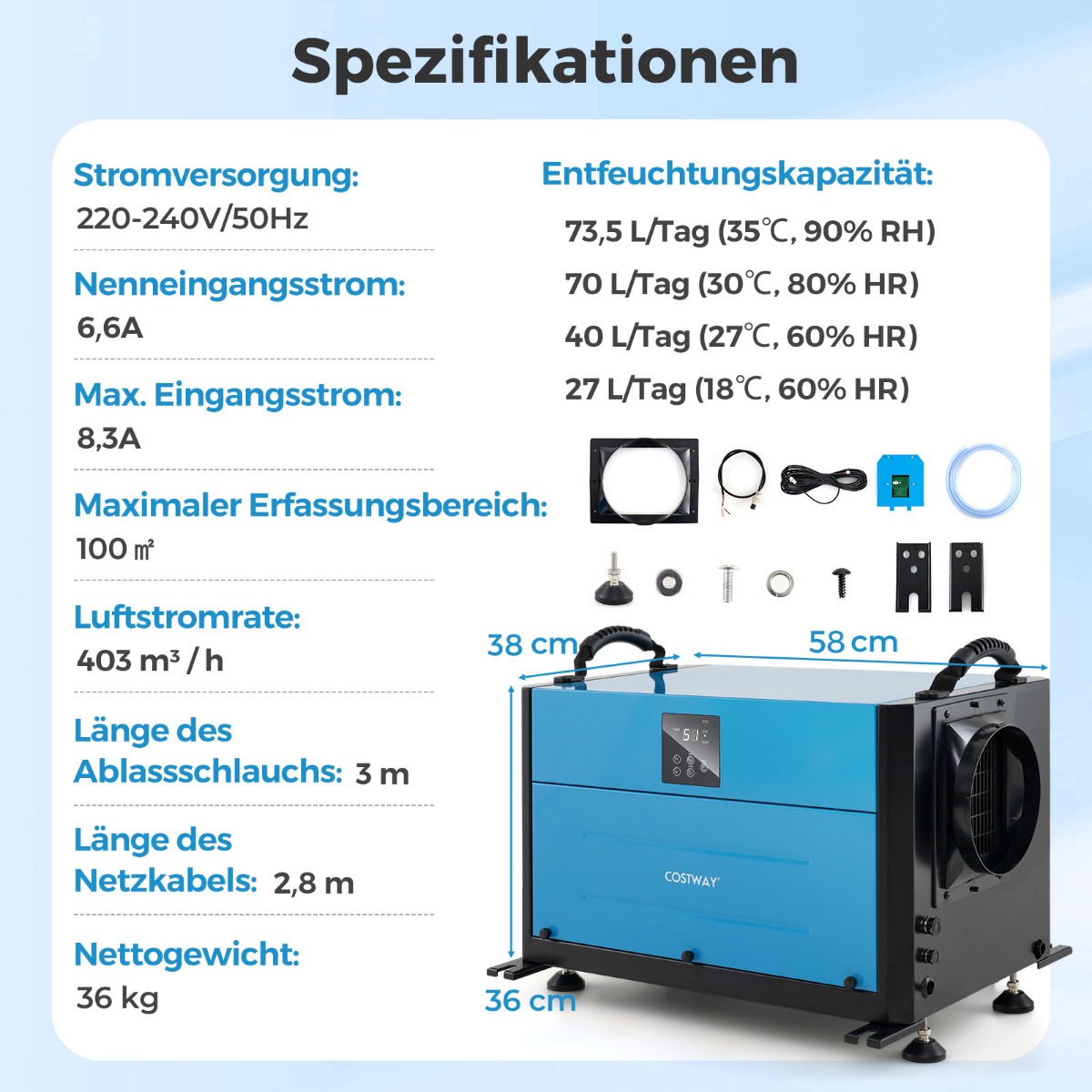 Õhukuivati 3 reiimiga 24h taimeriga ehituskuivati rippuv 2-ühes tööstuslik kuivatiseade sinine