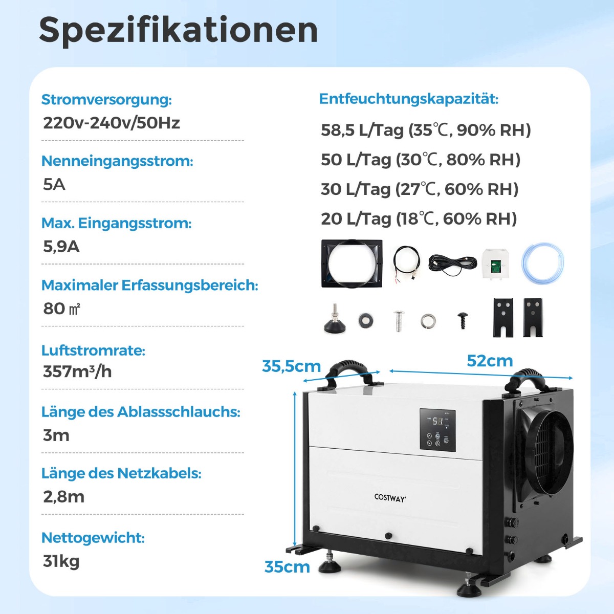 Õhukuivati 3 reiimiga 24h taimeriga ehituskuivati riputatav iseseisev 2-ühes 20-58 lpäev valge