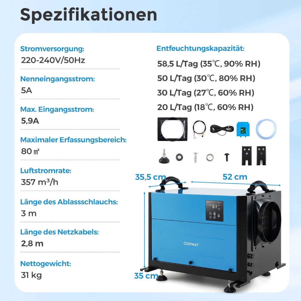 Õhukuivati 3 reiimiga 24h taimer ehituse kuivati riputatav iseseisev 2 in 1 20-58 lpäev sinine