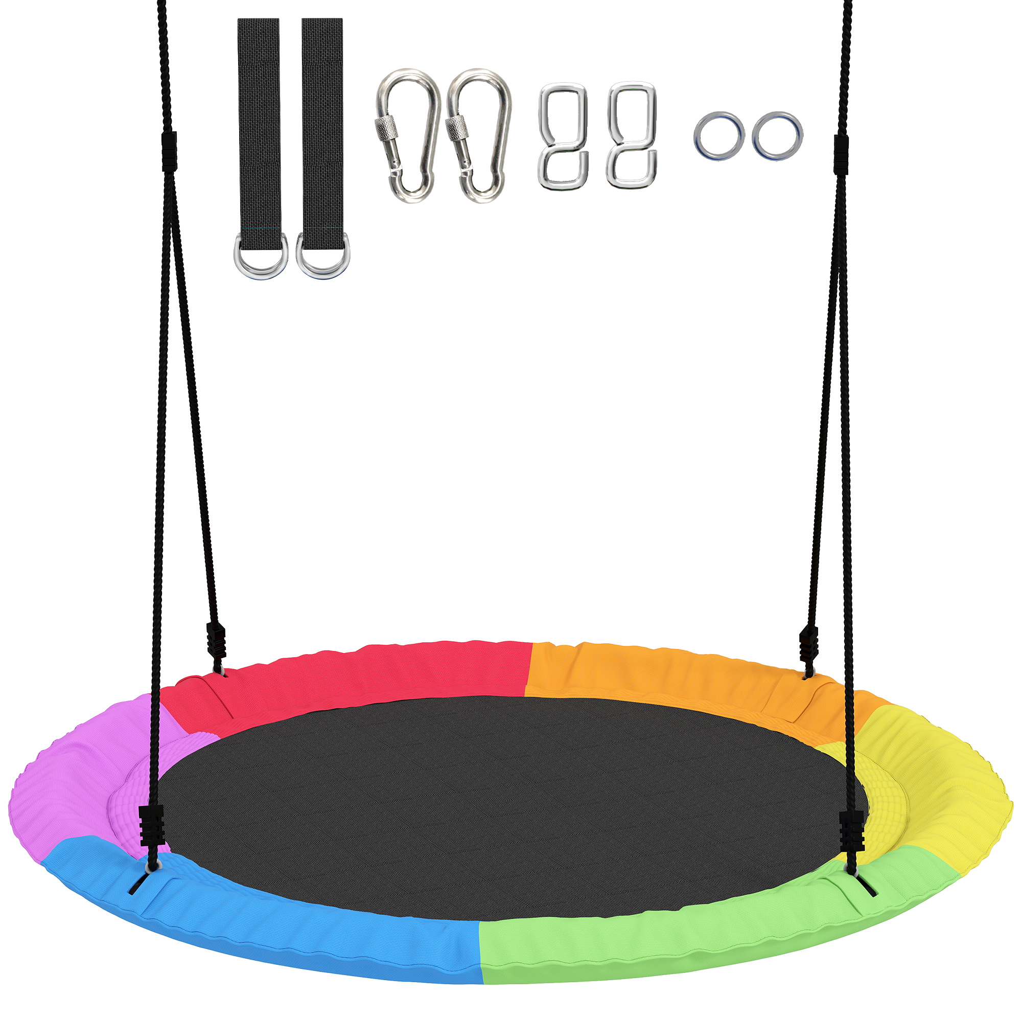 Pesakiik, reguleeritava kõrgusega, rippkiik kuni 300 kg reguleeritavate köitega, 100 x 100 x 180 cm, mitmevärviline