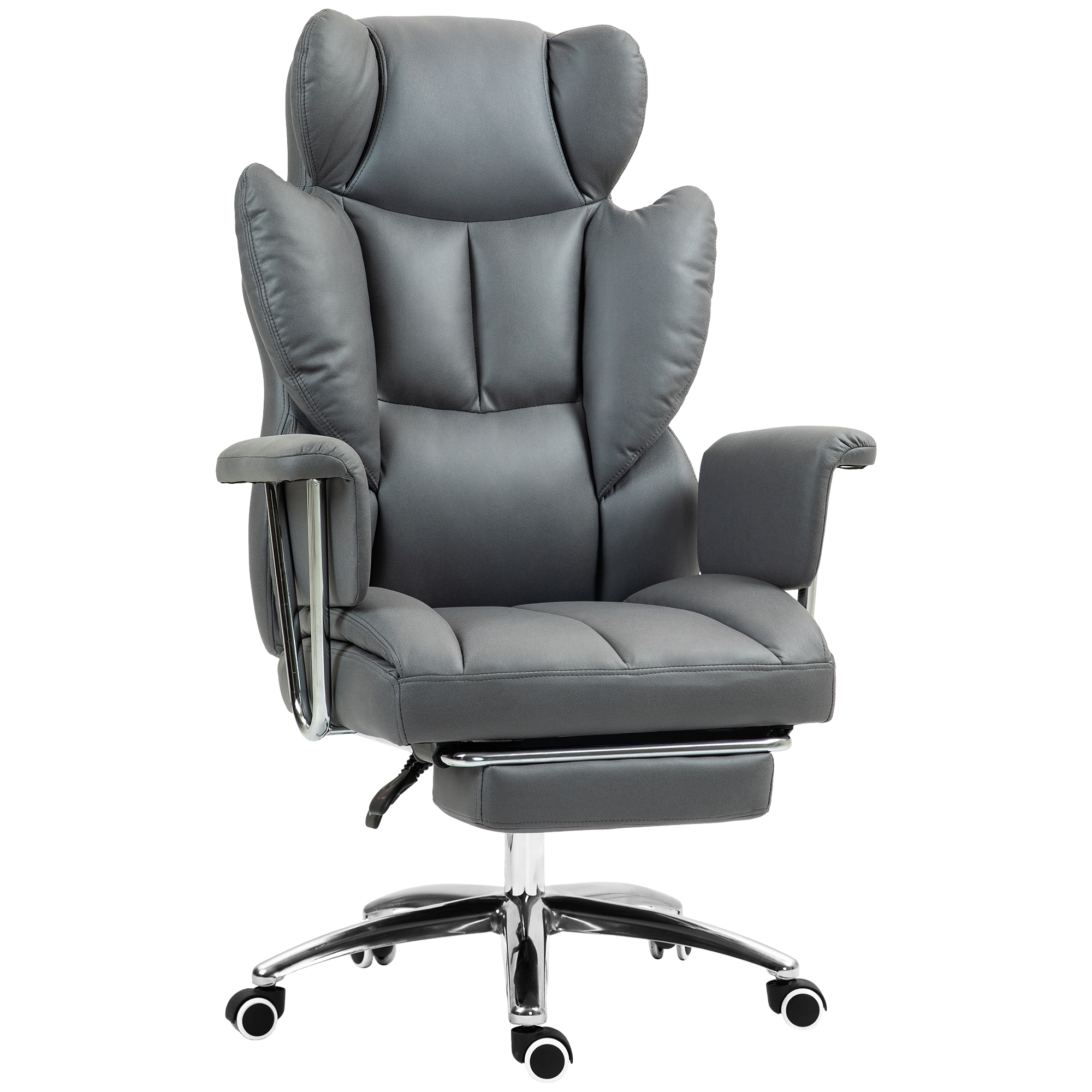 Ergonoomiline kontoritool, polsterdatud, jalatoega, reguleeritava seljatoega, 360° pöörlev, tumehall