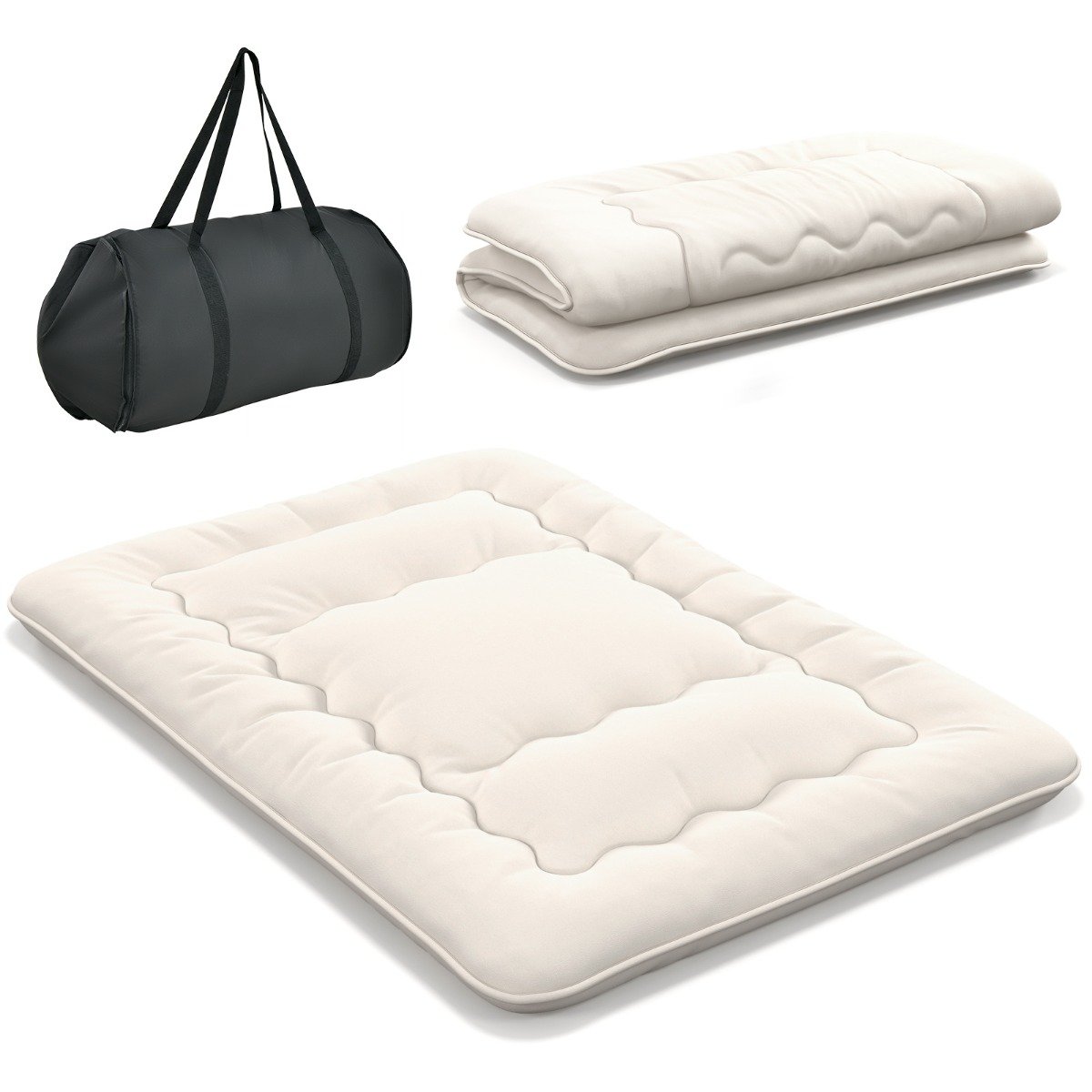 Kokkupandav jaapani futon-madrats, mugav tatami-põrandamadrats ja rullitav külalisvoodi, beež (140 x 200 cm)