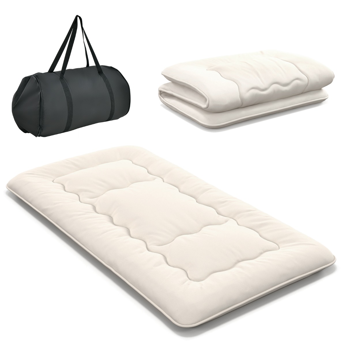 Pestava kattega kokkupandav jaapani futon-madrats, tatami-põrandamadrats ja külalisvoodi (200 x 90 x 10 cm), beež