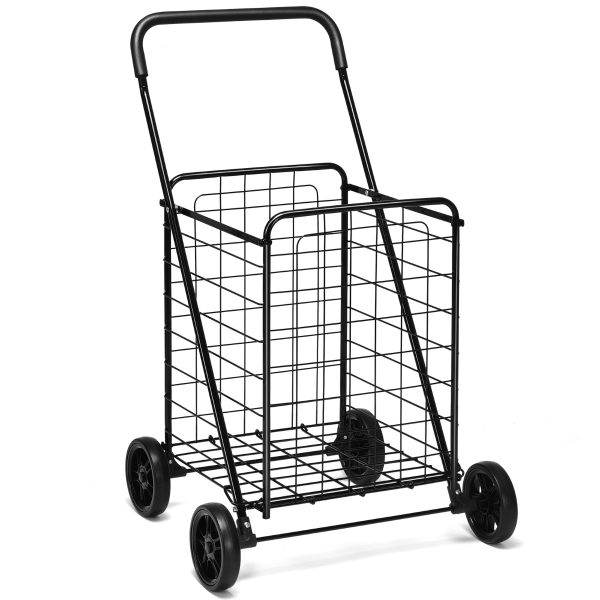 Kokkupandav metallist ostukäru ja ratastel transpordikäru, must