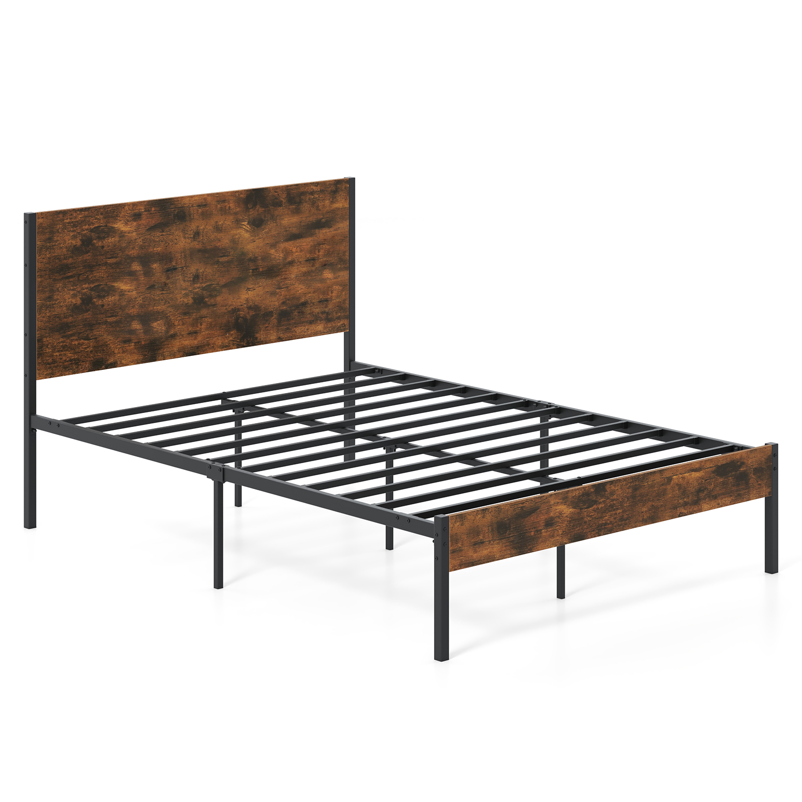 Metallvoodi voodiraam 200 x 140 cm madratsile tööstuslik platvormvoodi puidust pea- ja jalutsiga rustikaalne pruun