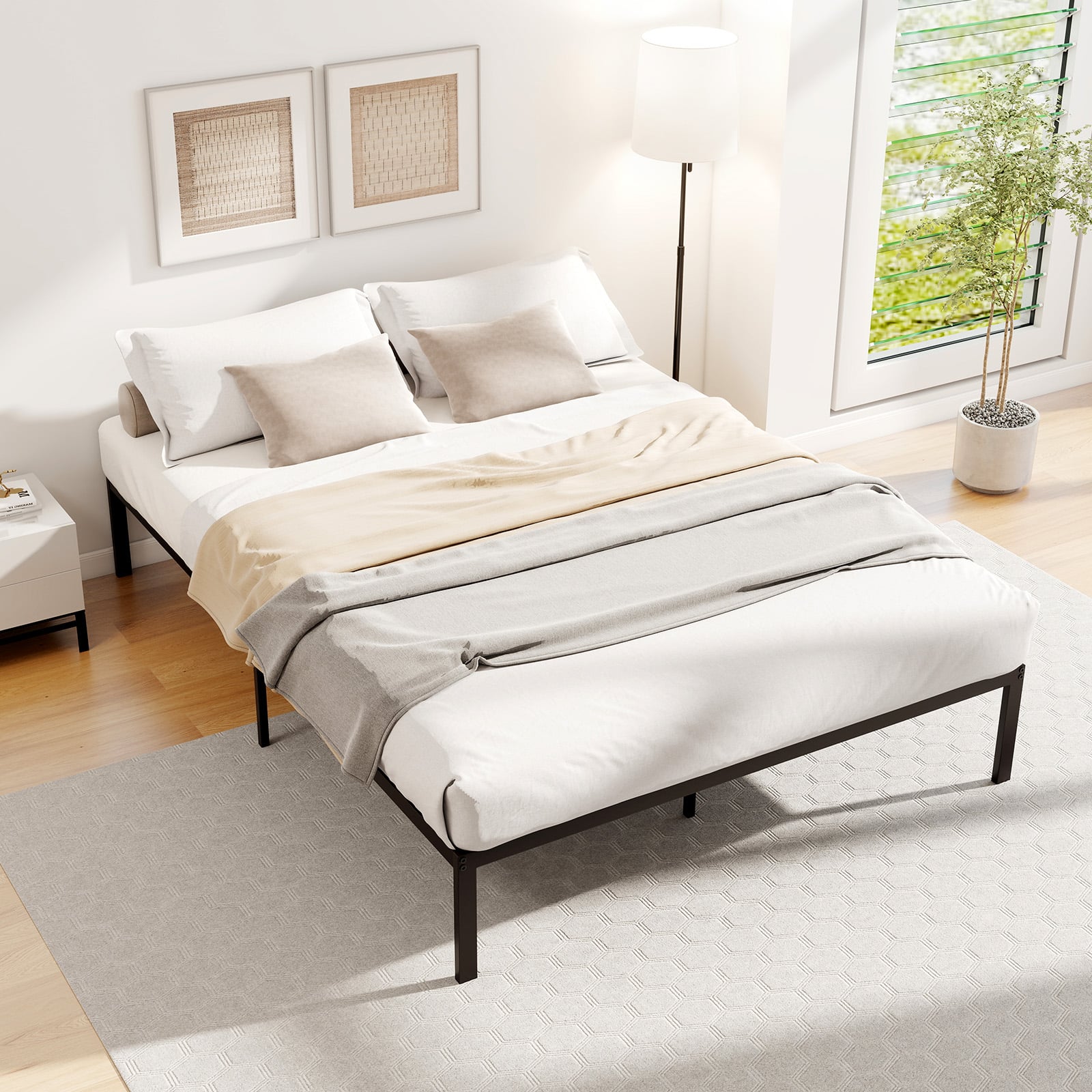 Täismõõdus metallist voodiraam, madratsiplatvormvoodi, voodi all panipaik, must