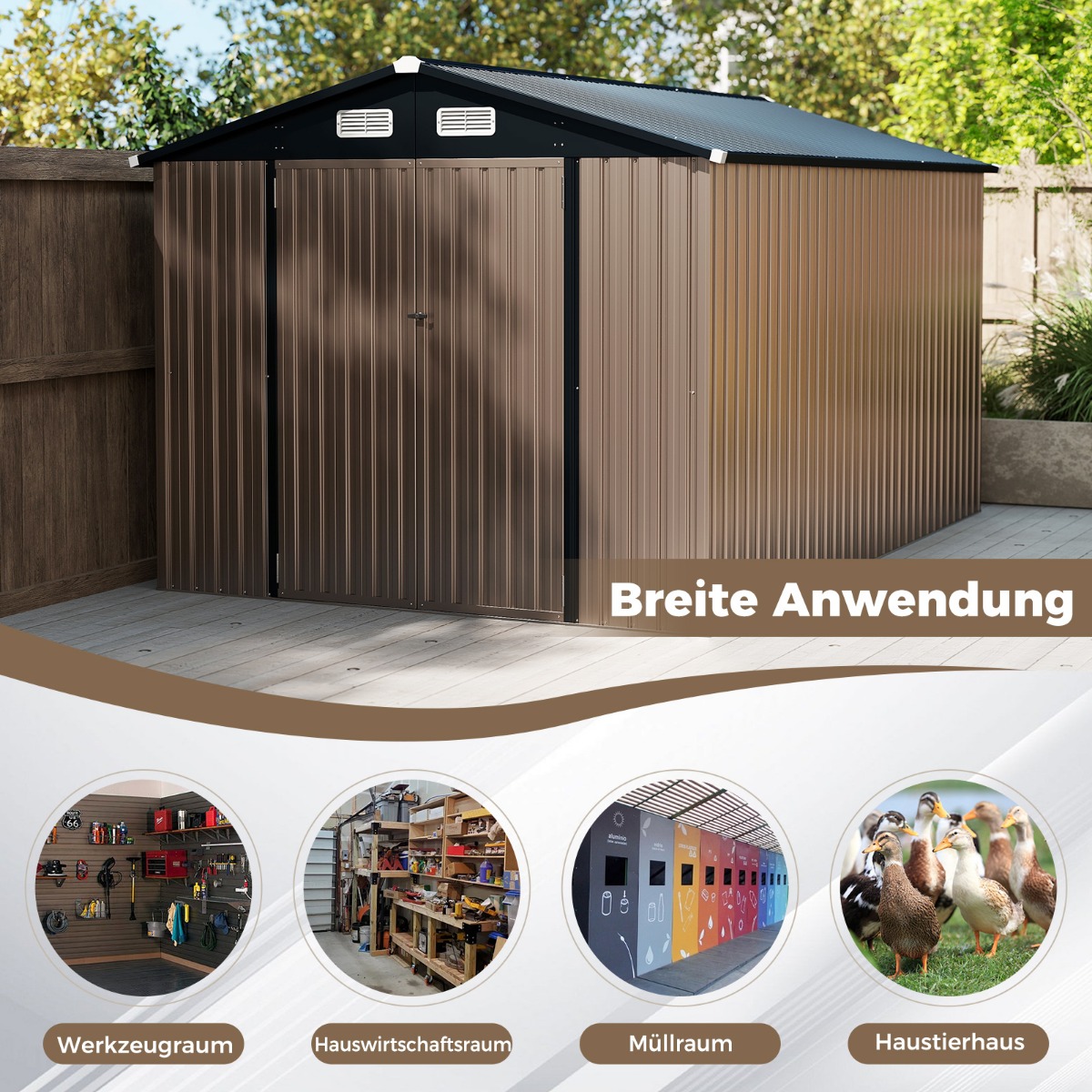 Metallist tööriistakuur 350 x 223 x 197 cm kaldkatusega lukustatavate uste ja võtmetega