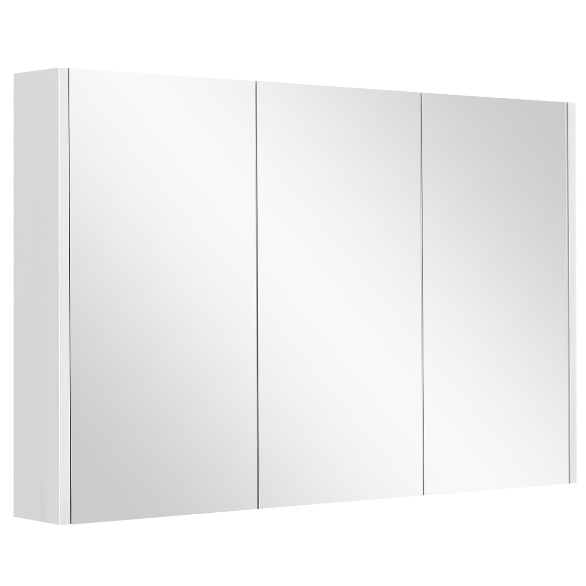 Kolme peegelukse ja kolme reguleeritava siseriiuliga seinale paigaldatav vannitoakapp ja peegelkapp (90x11x65 cm), valge
