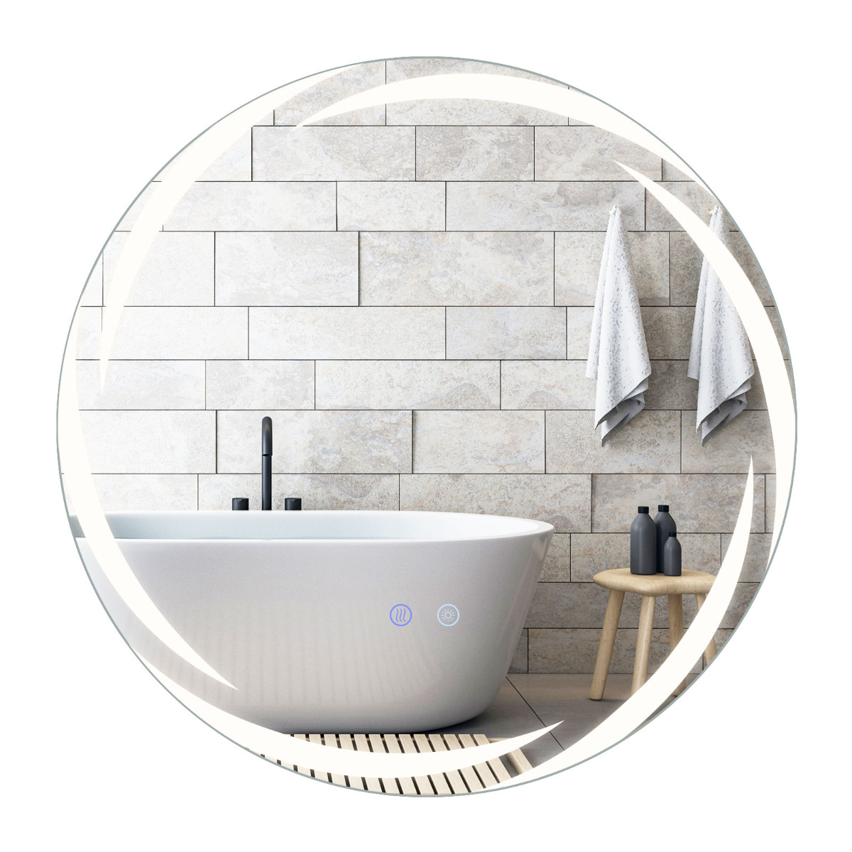 60 cm LED-vannitoa peegel, seinale kinnitatav karastatud klaas, plahvatuskindel, 3-värvilise valgustusega, uduvastane süsteem, hämardatav, hõbedane