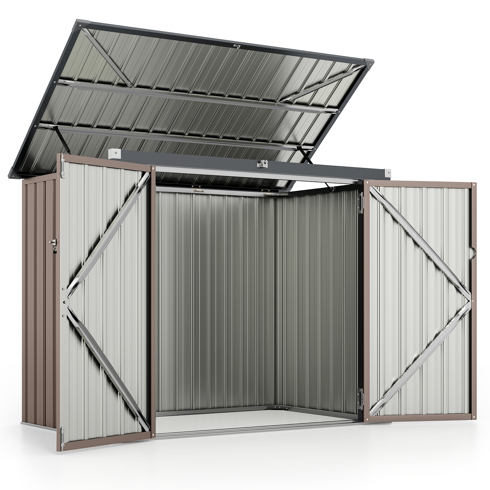 Prügikastide hoiukast 2 prügikastile tsingitud metallist prügikastimaja 2 uksega 172 x 955 x 130 cm pruun