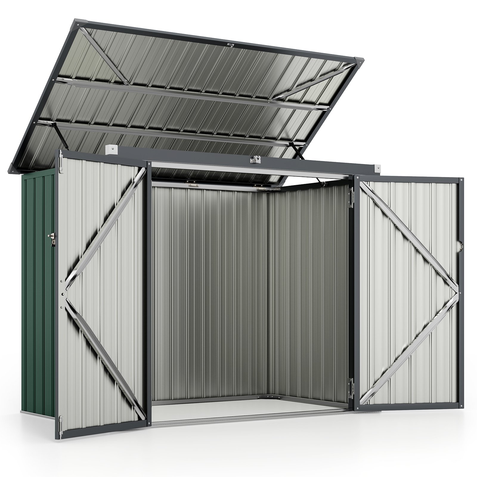 Prügikastide hoiukast 2 prügikastile prügikastikast tsingitud metallist prügimaja 2 uksega 172 x 955 x 130 cm roheline