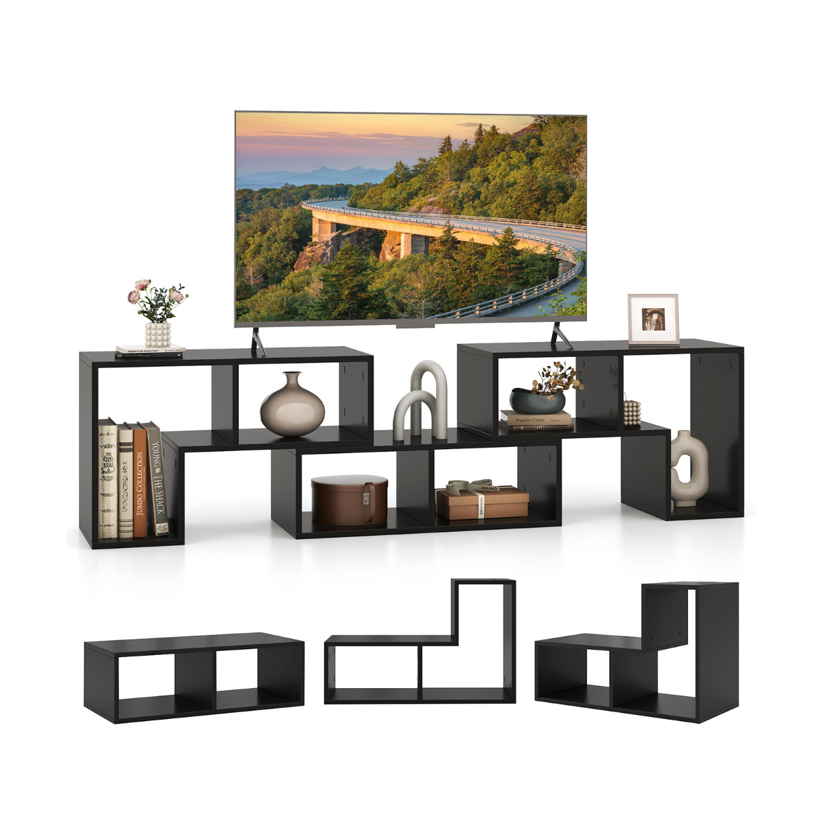 Puidust telerikapp 3-osaline vabalt kombineeritav telerialus kuni 65" teleritele