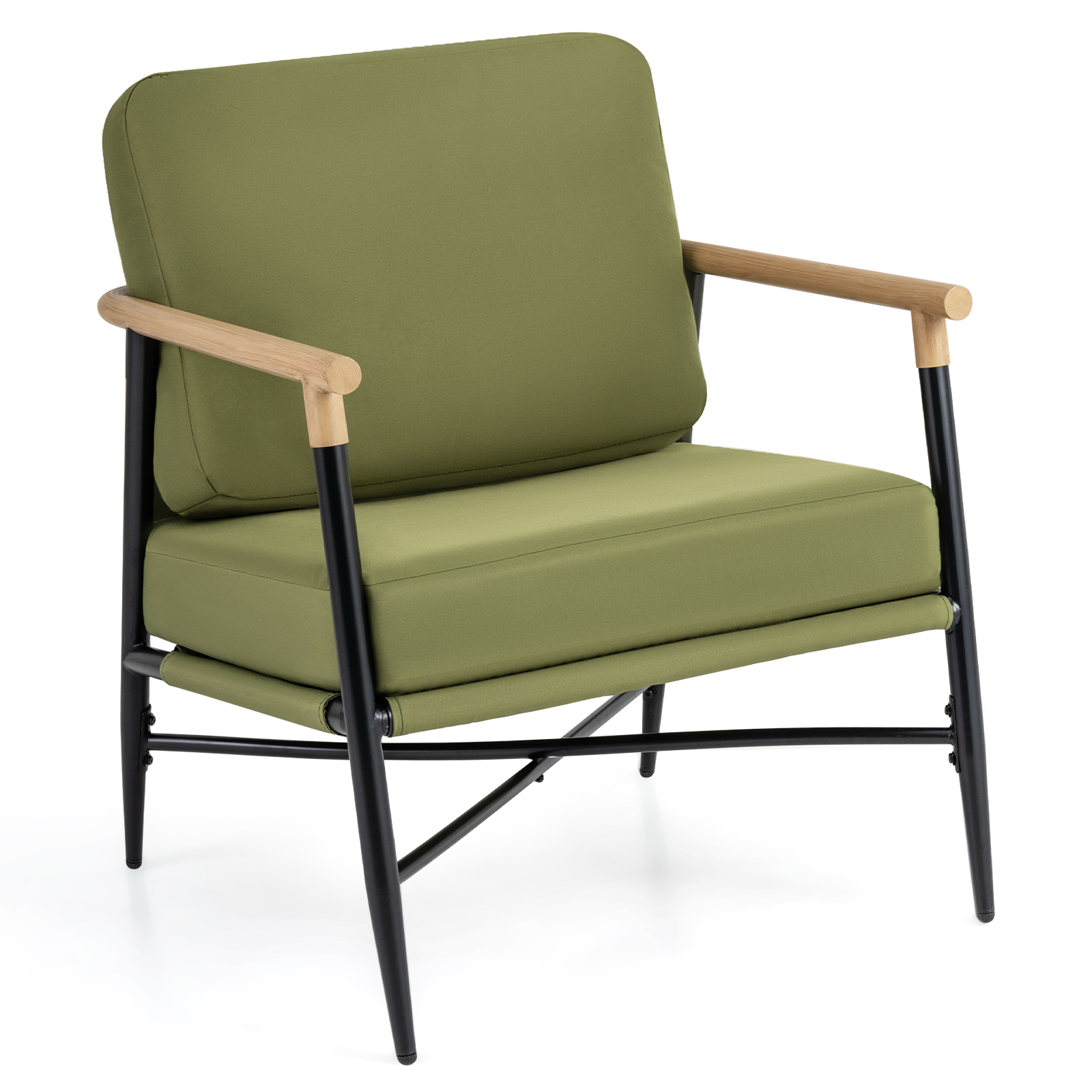 Polsterdatud tugitool käetugedega, tugitool eemaldatava seljatoepadja ja metallraamiga