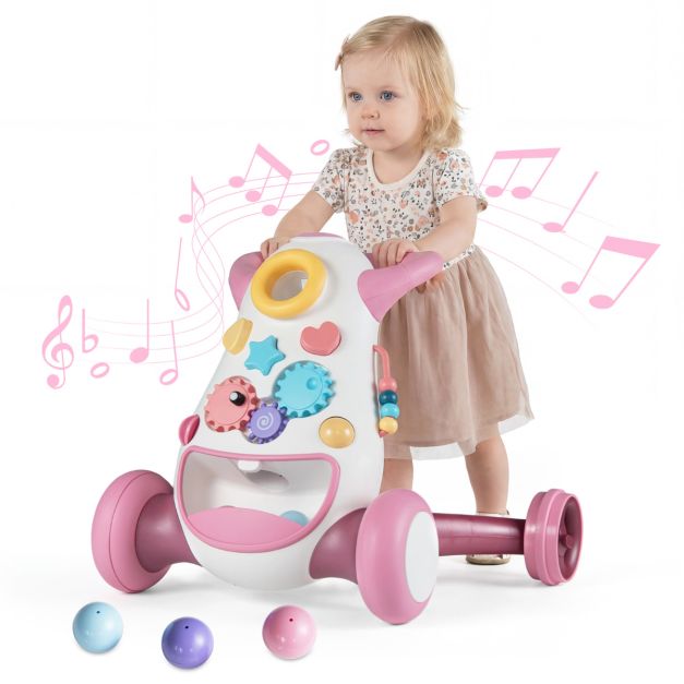 Muusika ja valgusega käimistool, kuju sorteerijaga kõndimisabivahend, pöörlevad käigud, roosa