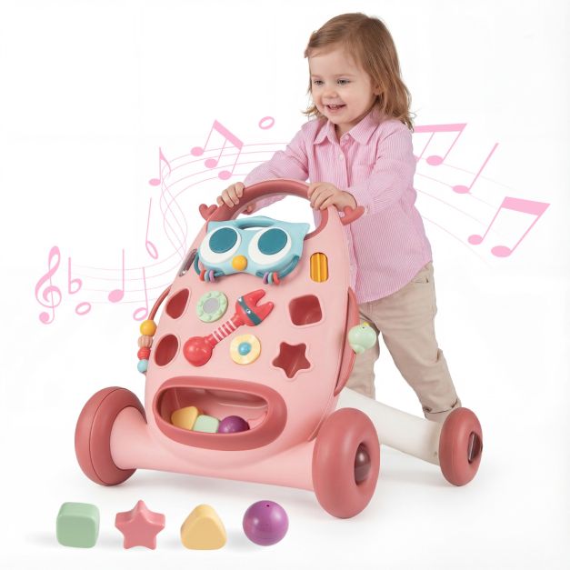 Eemaldatava ovaalse mängu- ja kuju sorteerijaga käimisraam, roosa