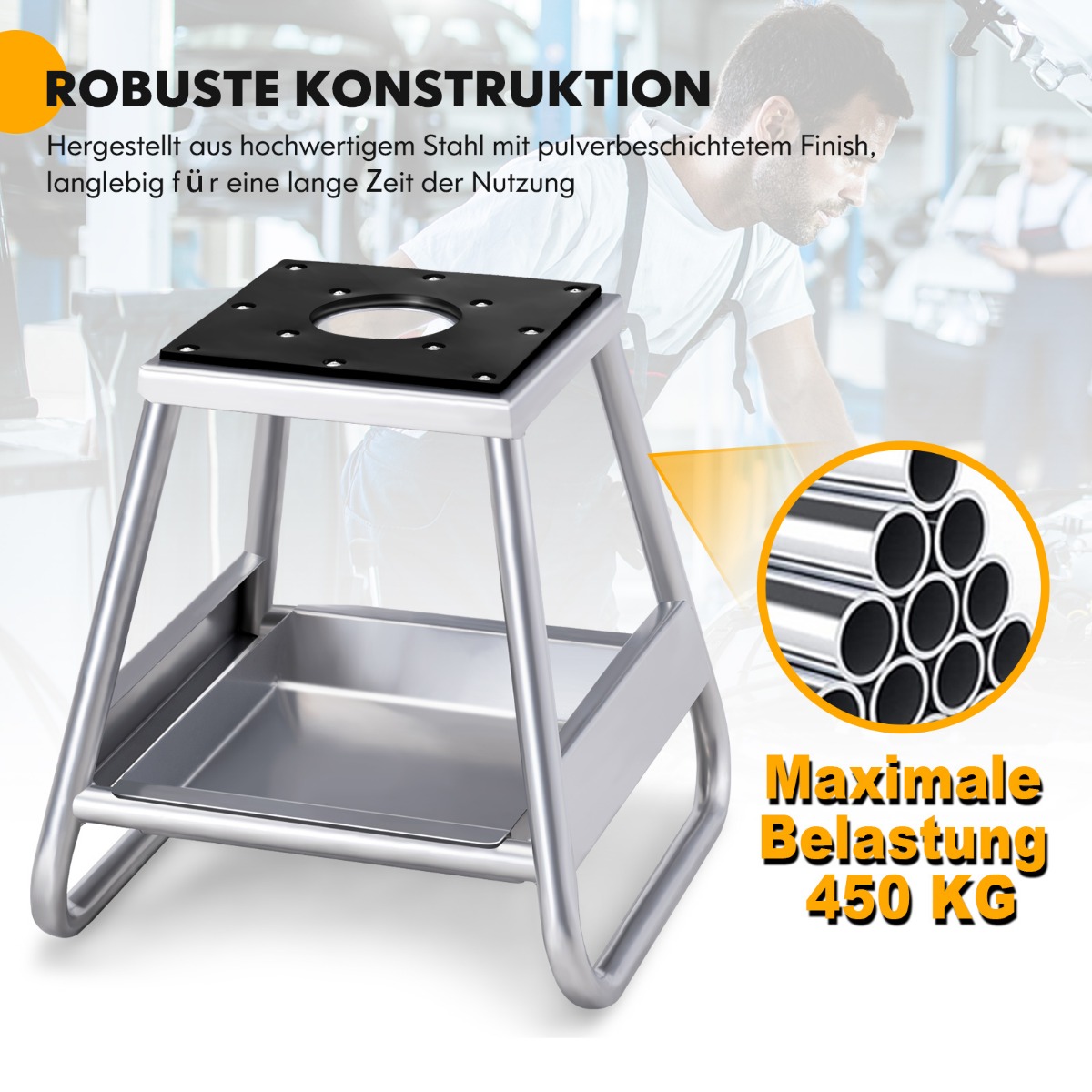 Mootorrattajalg vastupidav metallist alus, libisemisvastane pind hõbedane