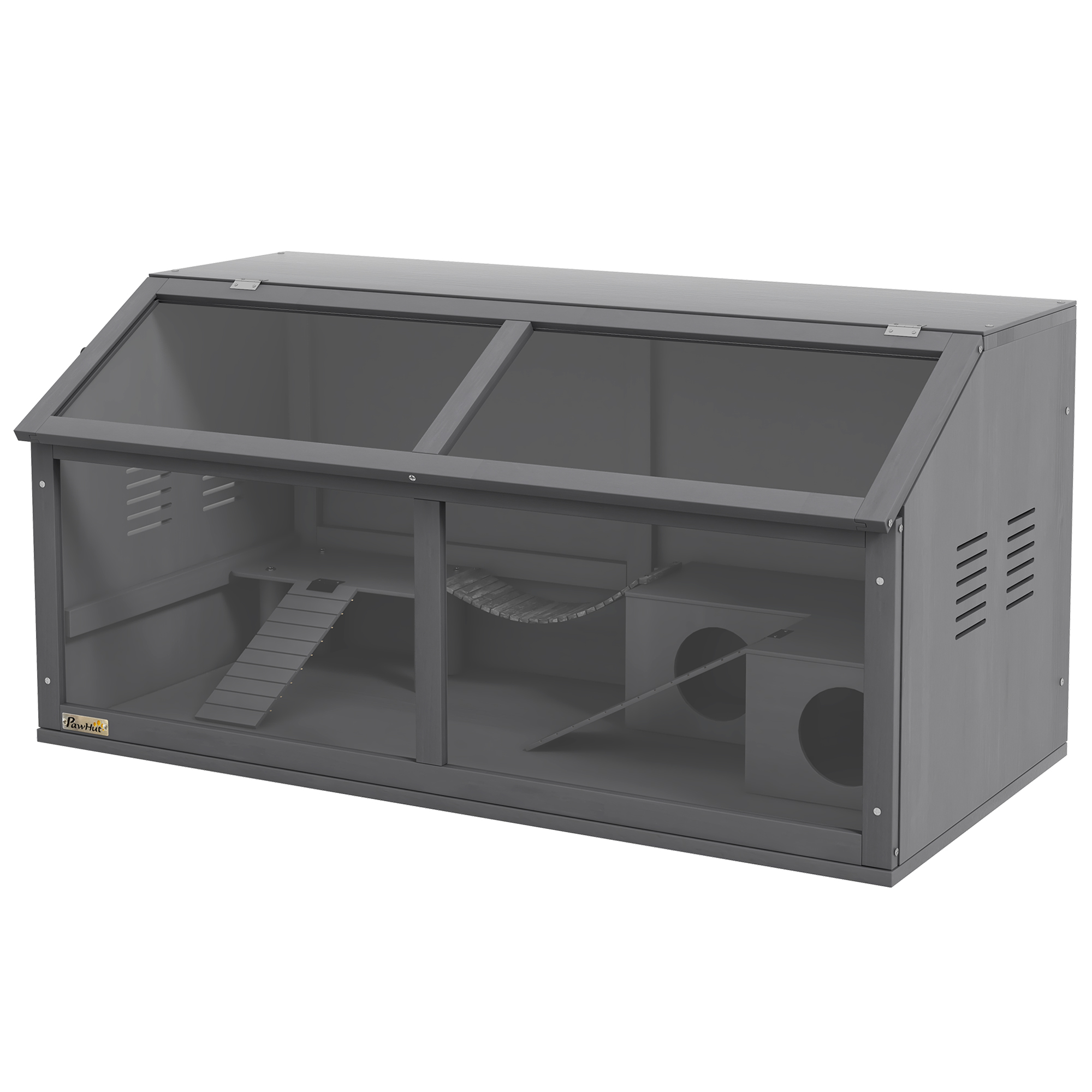 Väikeloomade/näriliste puur lisatarvikutega, kuusepuit, 100 cm x 52 cm x 50 cm, hall