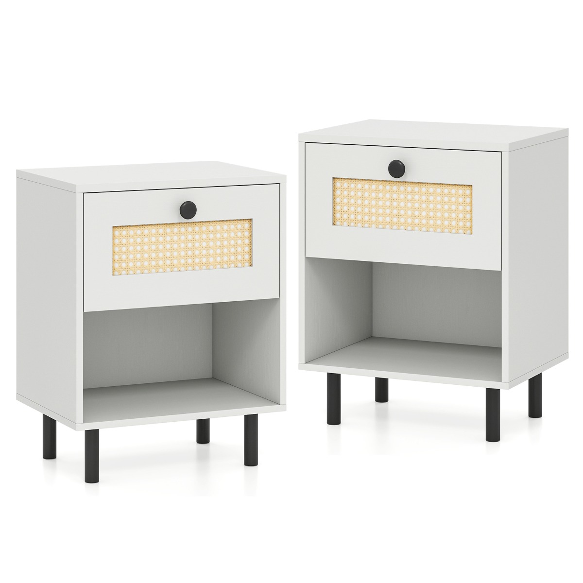 Komplektis 2 boheemlaslikus stiilis öökappi rotangist sahtli, 4 tugeva jala ja 2 ümberminekuvastase seadmega