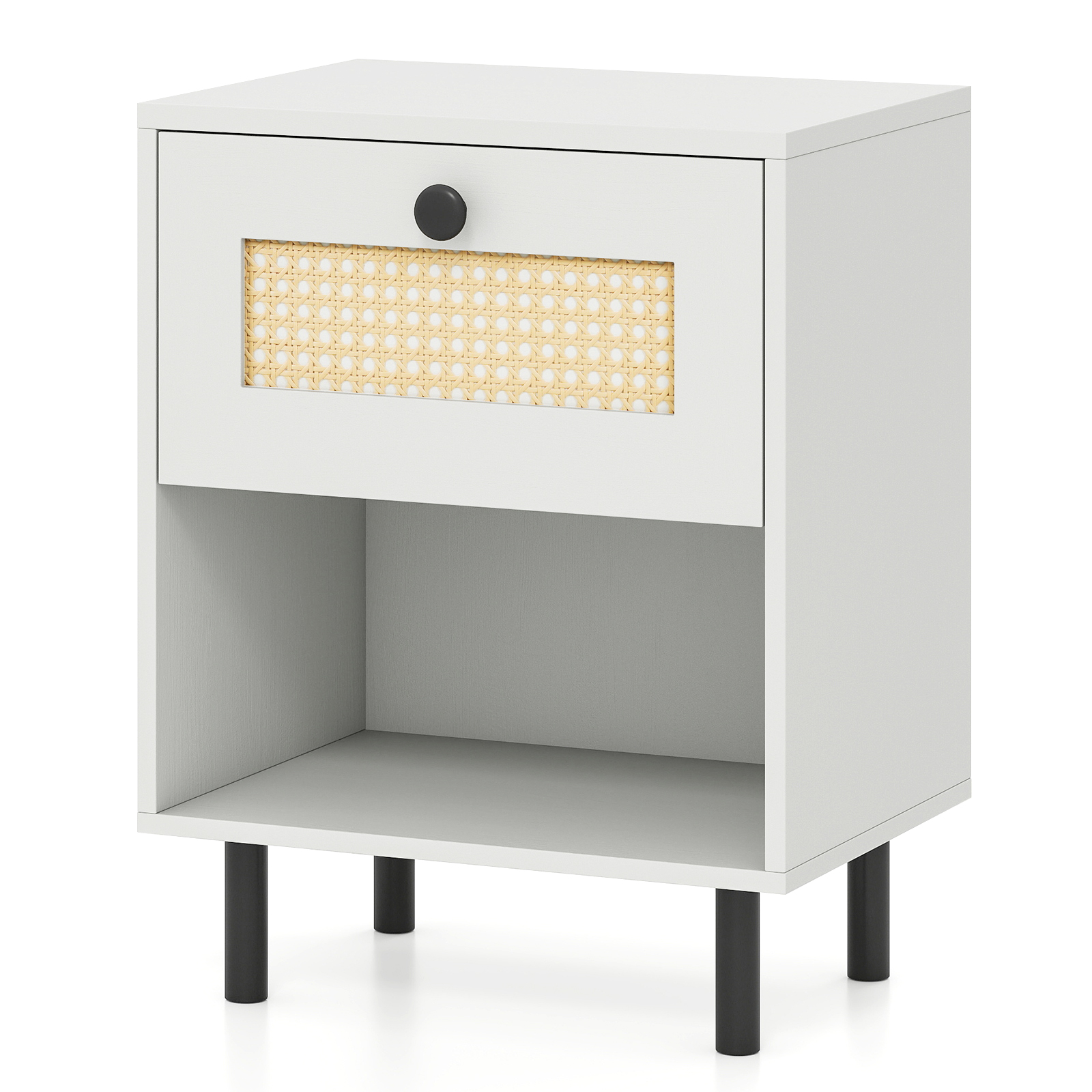 Boho stiilis öökapp rotangist sahtliga, 4 tugevat jalga, 2 ümberminekuvastast seadet, 40x30x52cm, valge