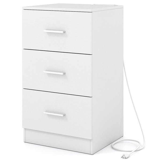 Öökapp laadimisjaamaga, moodne öökapp 3 sahtliga, 38 x 35 x 66 cm, valge