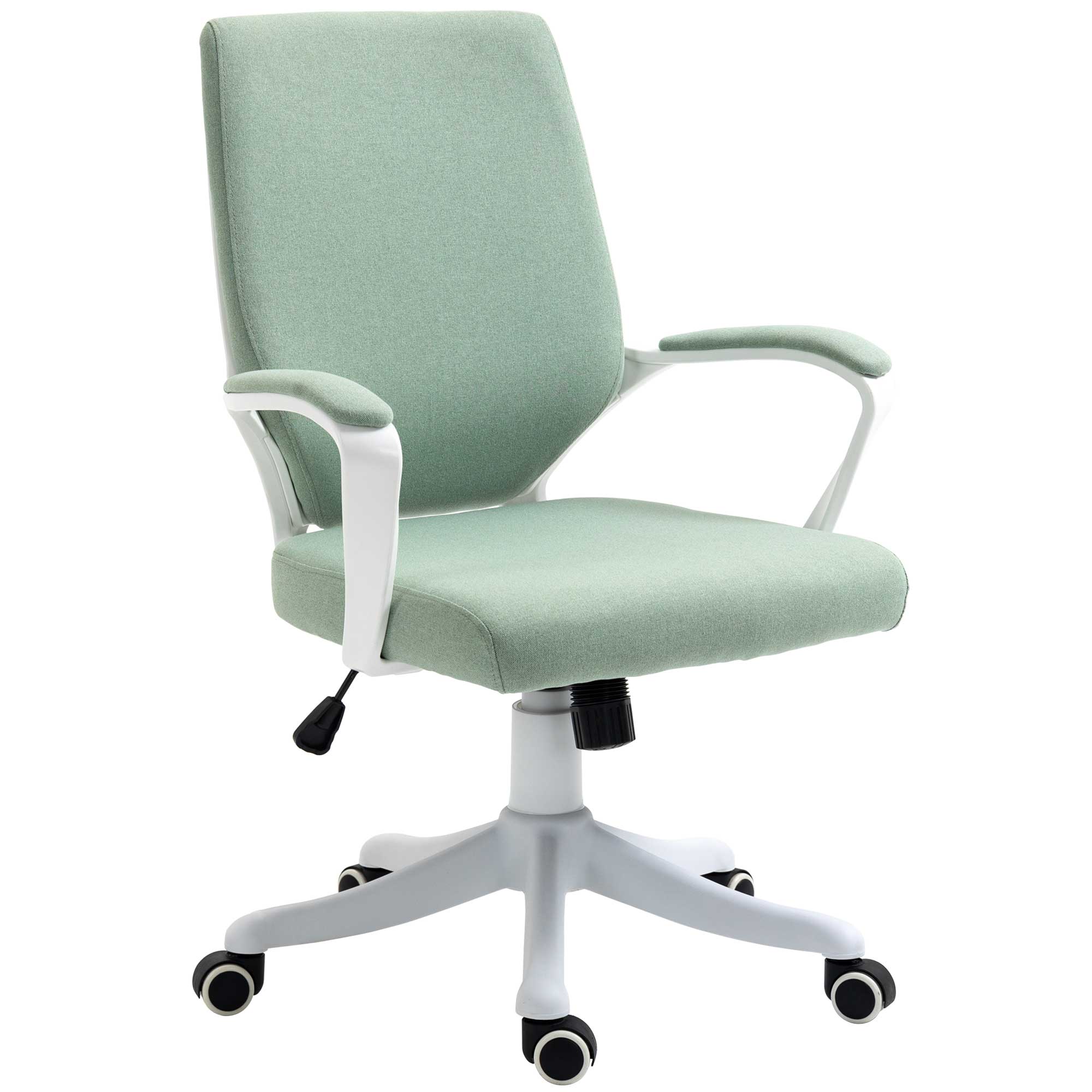 Kontoritool, reguleeritav, pööratav, ratastel, ergonoomiline, polsterdatud (92–100 cm), valge ja roheline