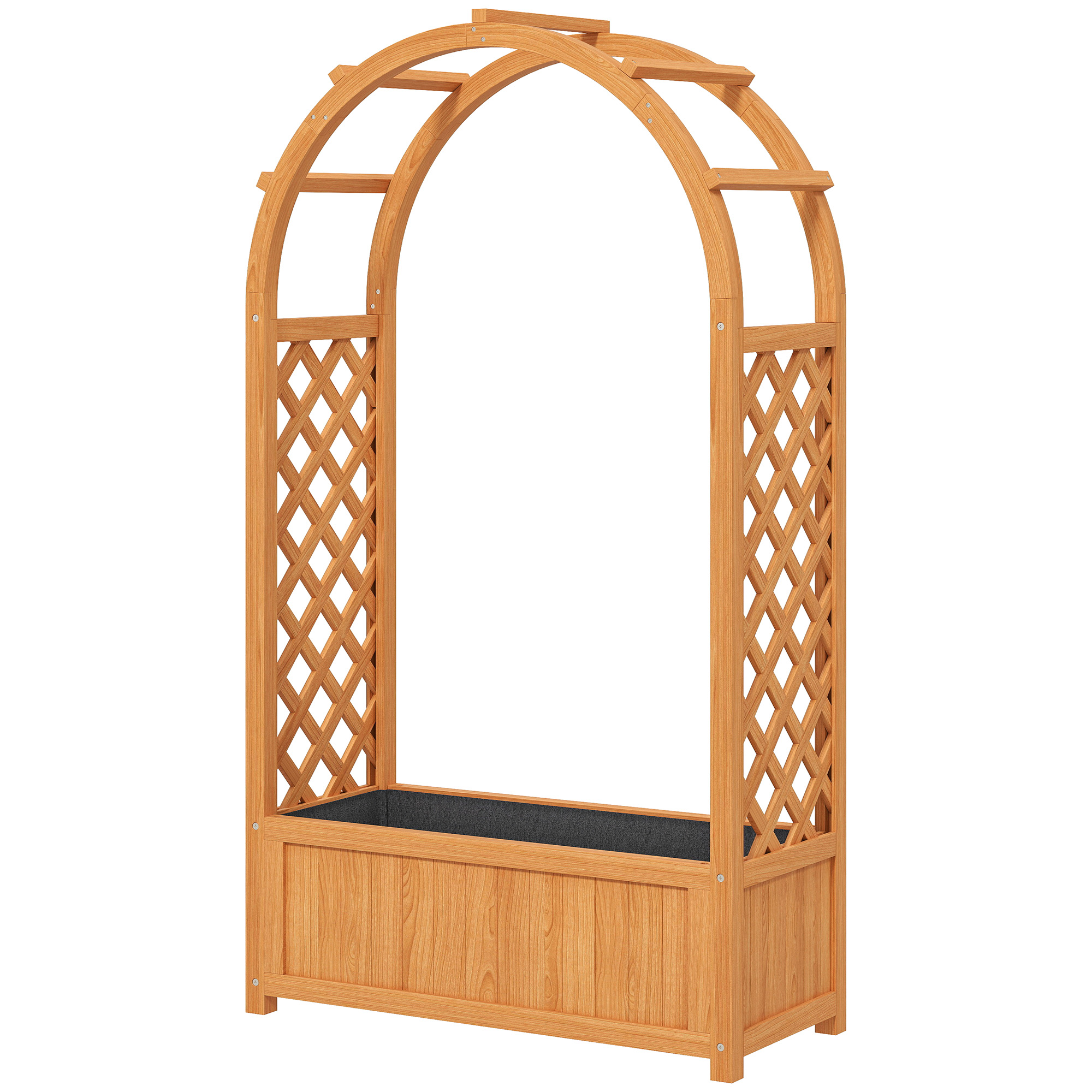 Kõrgendatud peenra lillepott võrega, kumera katusega, puidust lillepott 83 x 36 x 145 cm, helepruun
