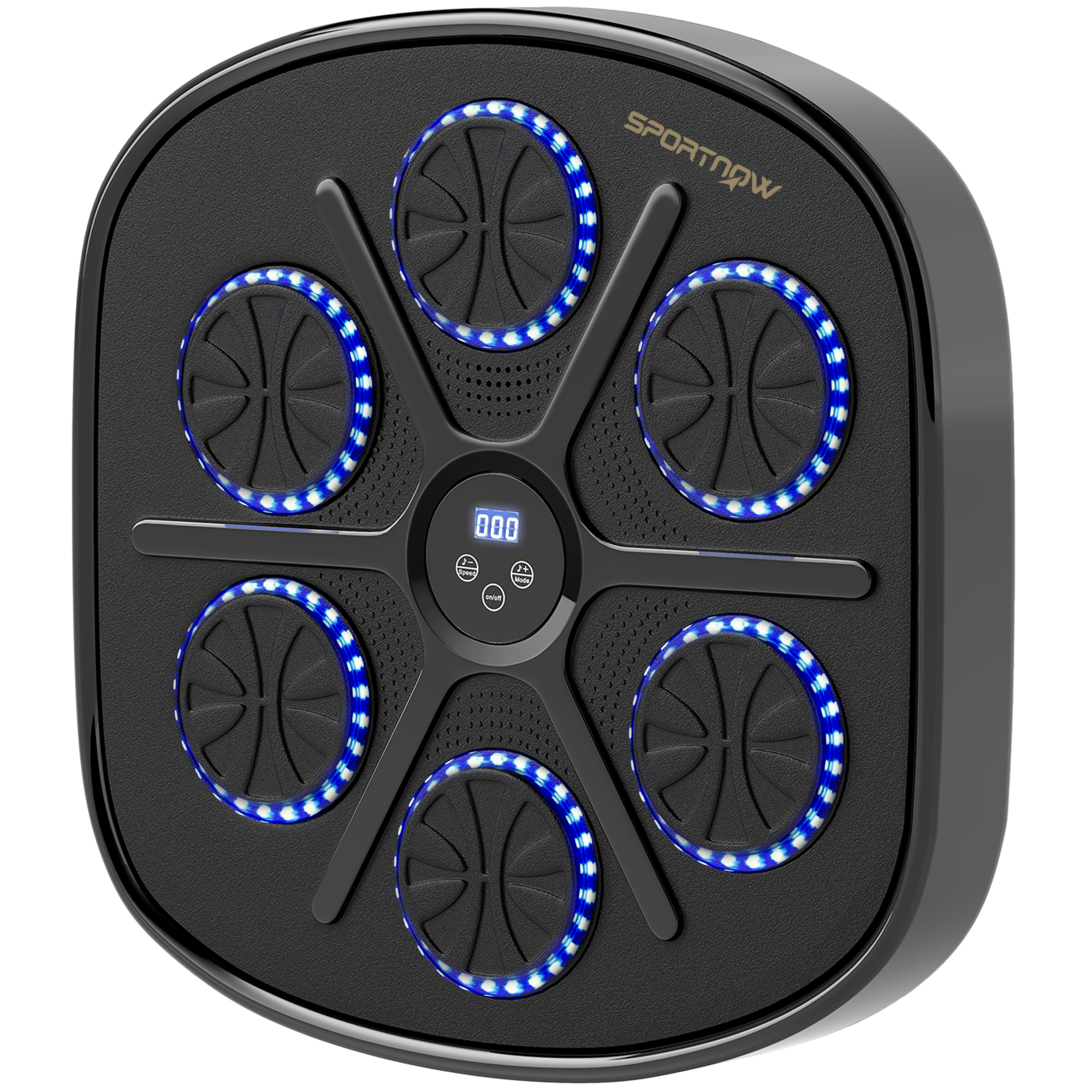 SPORTNOW muusikaboksi masin, rütmiline poksiseade, 9 režiimi, Bluetooth, LED-tuled, poksikinnastega, must