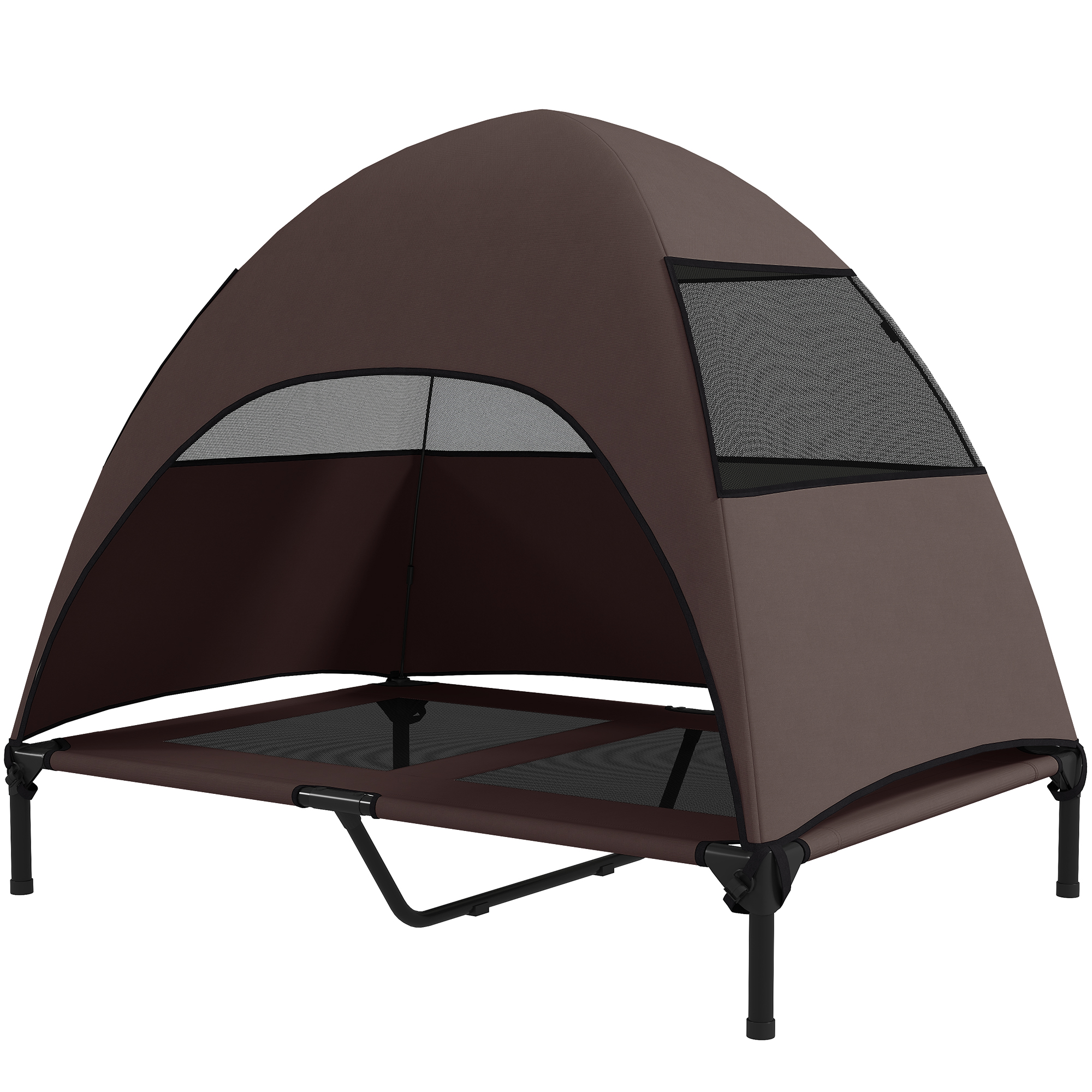 Välikoeravoodi katusega, kõrgendatud koeravoodi suurtele koertele, 106 x 76 x 99 cm, kohvipruun