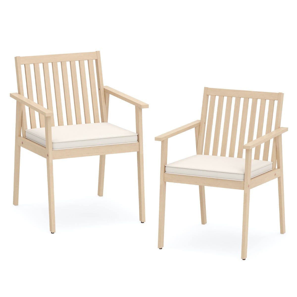 2 akaatsiapuidust aiatooli komplekt patjade ja käetugedega ning kandevõimega 180 kg, hallikasvalge