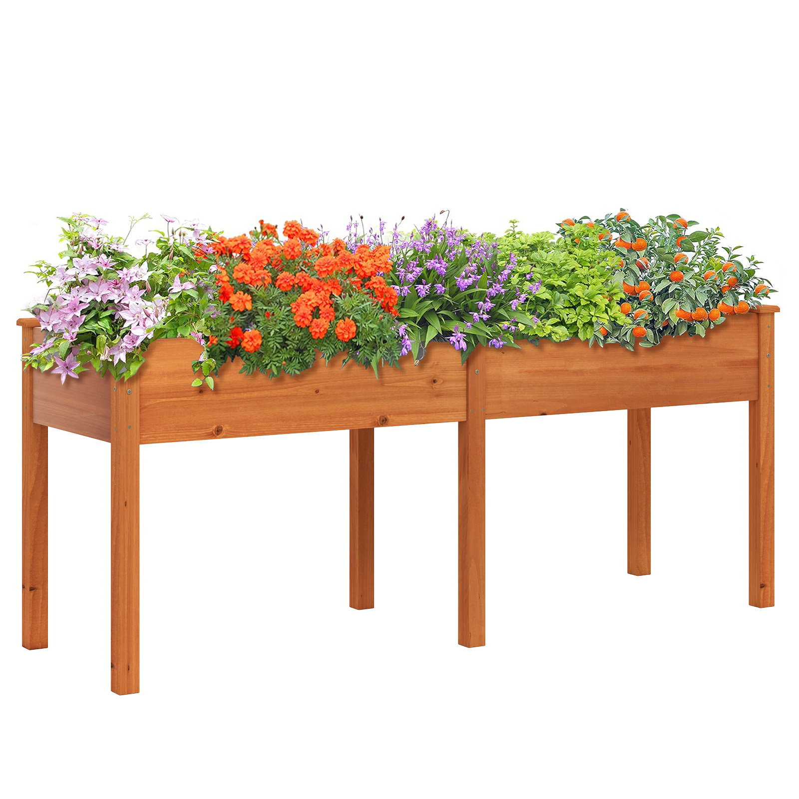 Õues kasutatav kõrgpeenar jalgadega 185 x 58 x 77 cm puidust istutuskast vaheseinaga kollane