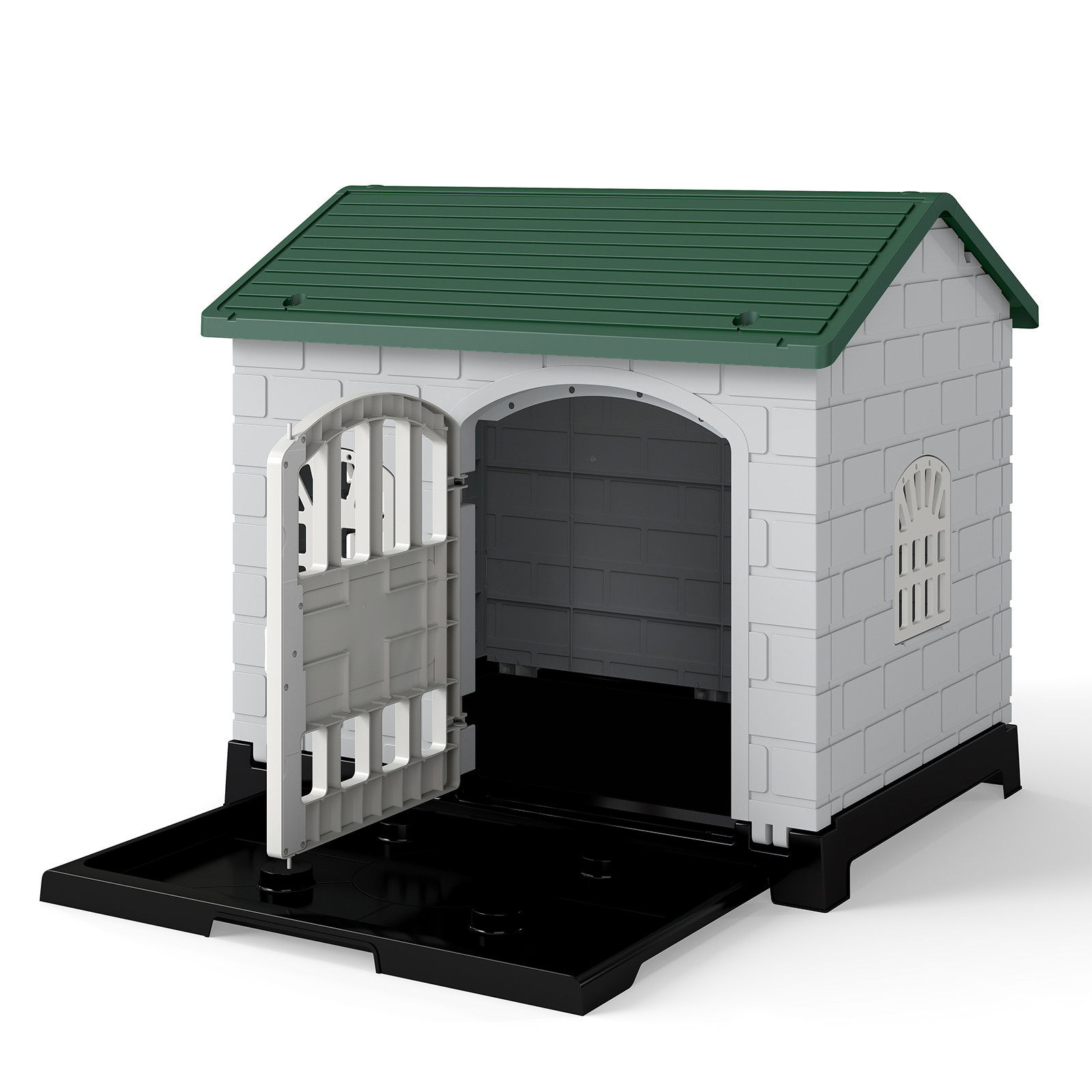 Ukse, 3 akna, eemaldatava põhja ja koerapuuriga õuekoerakuut (roheline)