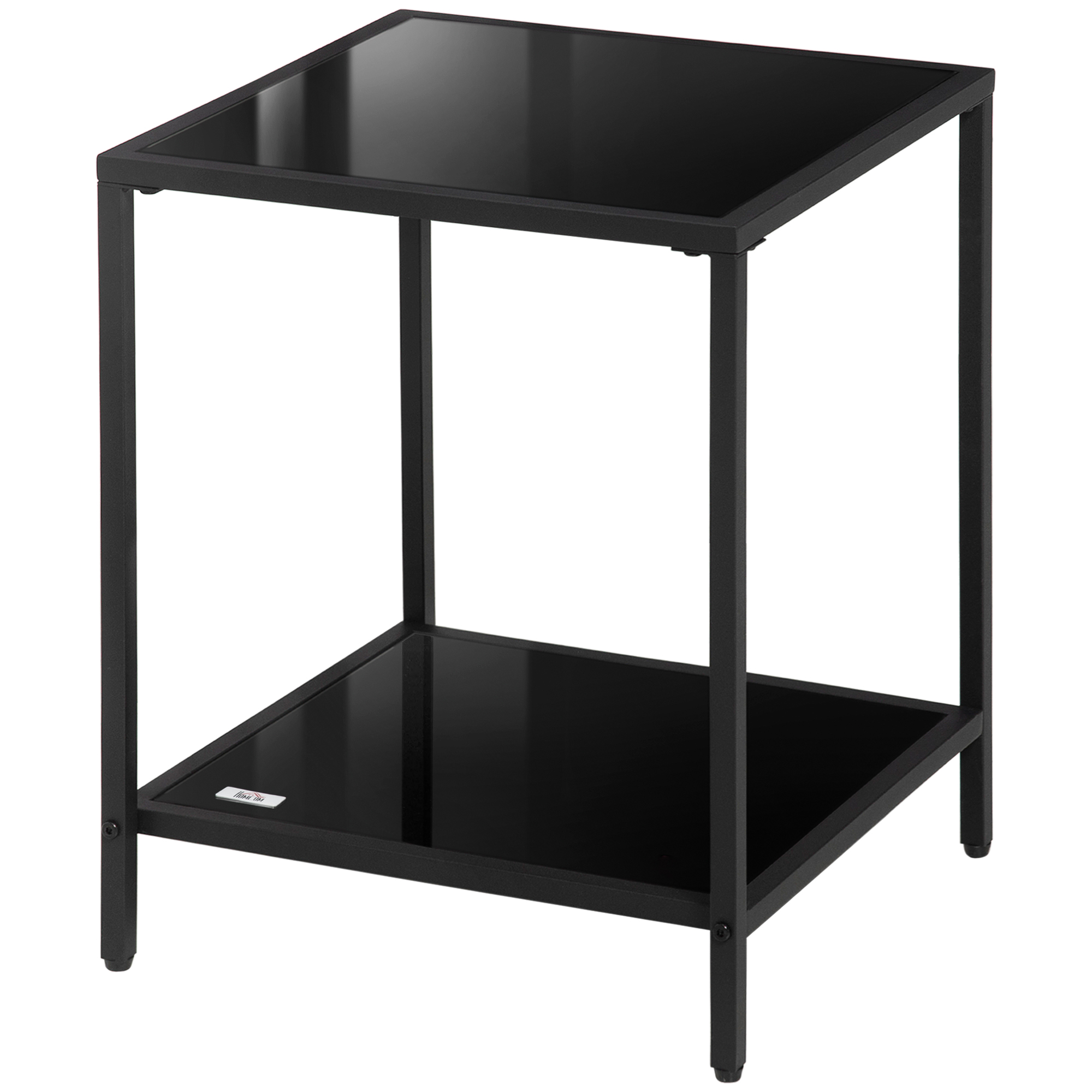 Karastatud klaasist pealispinnaga abilaud, 2 taset, klassikaline disain, metallraamiga, must