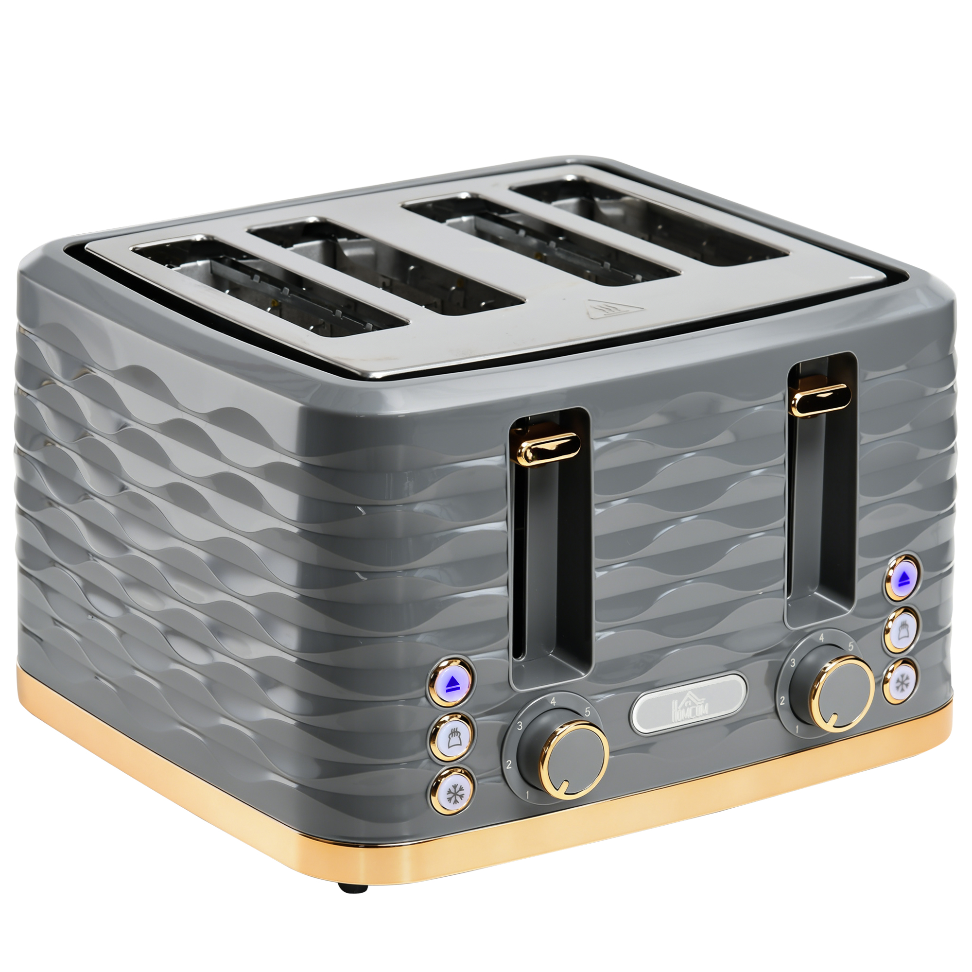 Röster 4 viilu leiva jaoks, 7 pruunistusastet, kõrge tõste, ülessoojendus/sulatamine/tühistamine, hall laineline disain