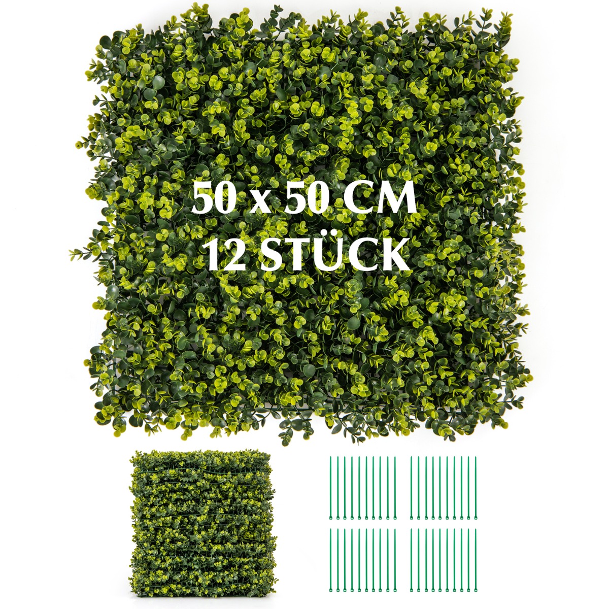 12 tükki 50 x 50 cm kunsthekkide pukspuu paneele 7 cm paksuse ja lainelise pinnaga