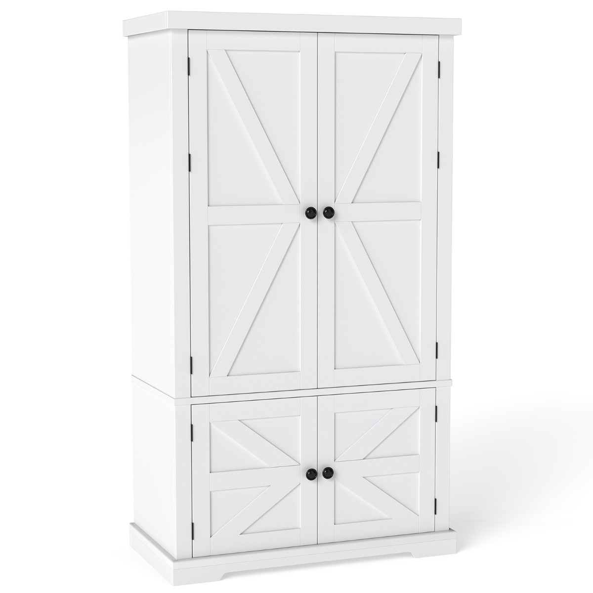 Sahvrikapp 4 uksega, 139 cm kõrgune köögikapp 6 ukseriiuli ja 5 reguleeritava kõrgusega riiuliga, valge