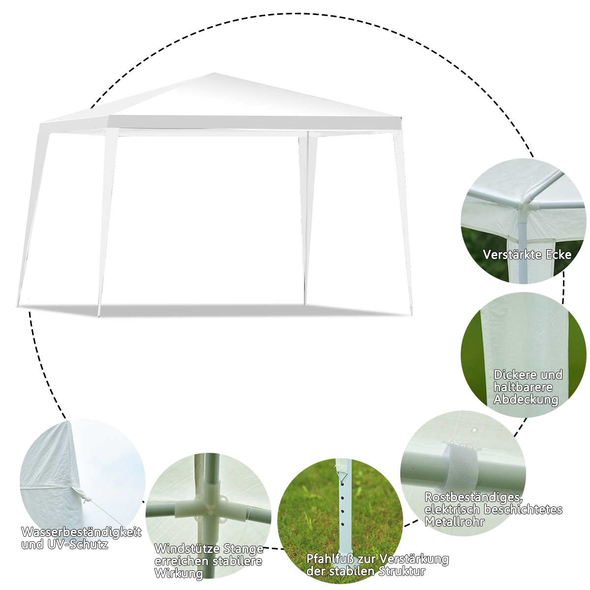 3 x 3 m kokkupandav paviljon peotelk aiatelk vaiade ja tuulekinnitustega valge