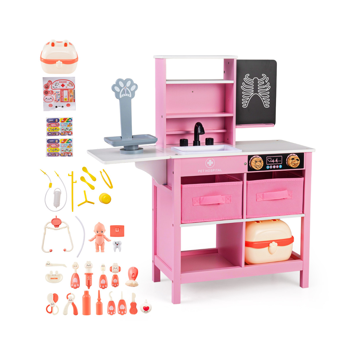 Puidust mängukomplekt arsti kabineti ja meditsiinikeskuse jaoks - roosa