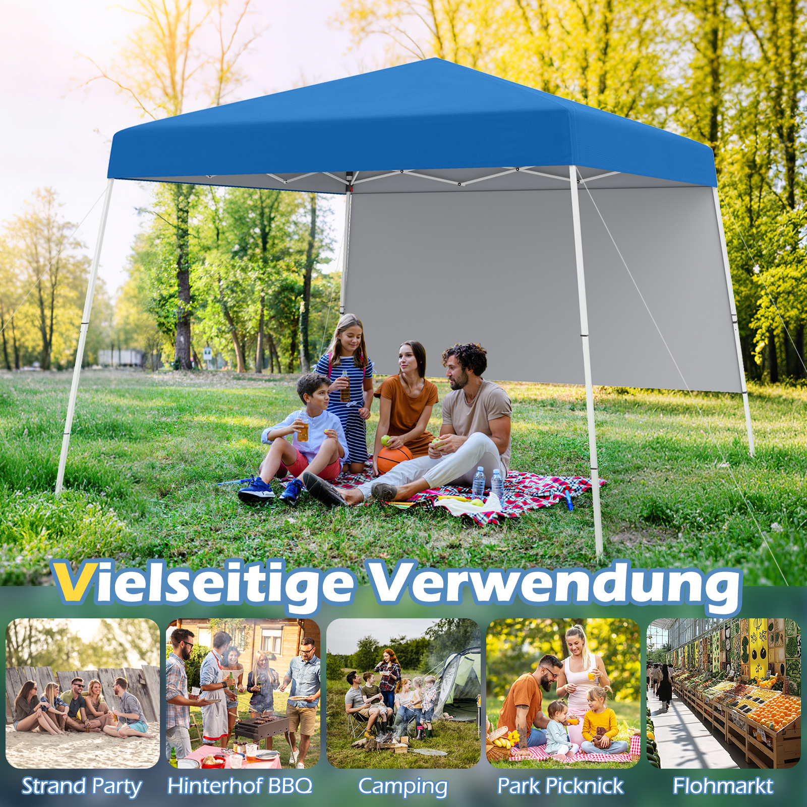 3 x 3 m pop-up paviljon kokkupandav paviljon ühe külgseina kaasaskantava seljakoti ja 4 maavaia aiapaviljon peotelk aia peo jaoks sinine