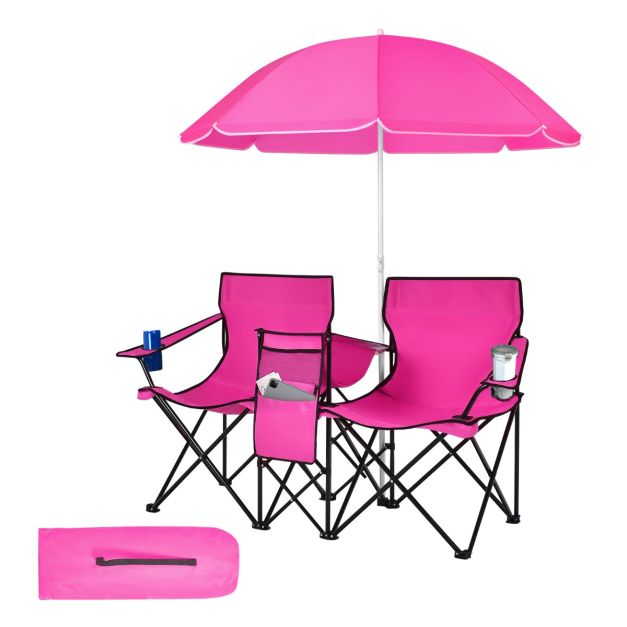Kokkupandav kaheistmeline piknikutool vihmavarjuga, roosa