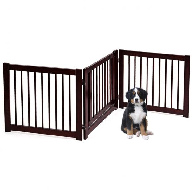 Kolmeosaline kokkupandav puidust koeravärav ja pet-barrier lemmikloomadele (mõõdud 206 x 61 x 1,8 cm), pruun