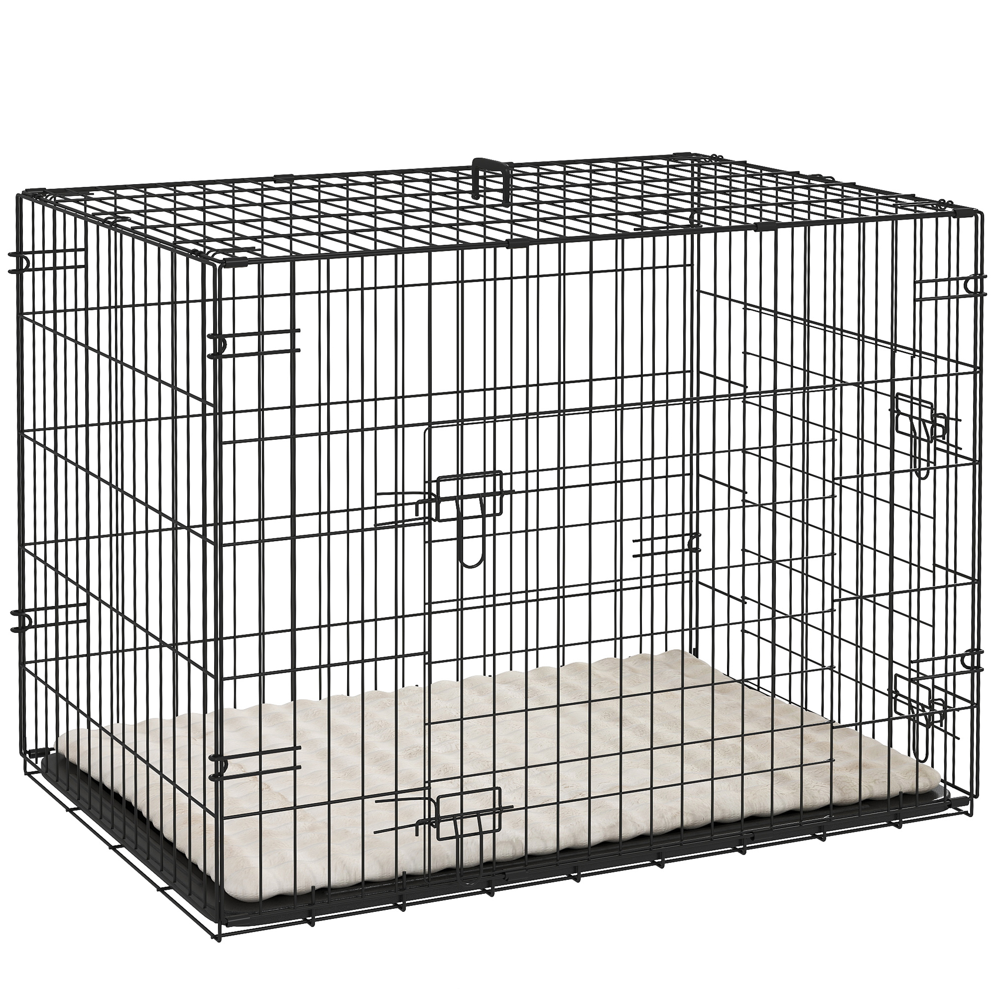 Kokkupandav koerapuur kahe uksega, transpordipuur pikendatava alusaluse ja padjaga, 75 x 48,5 x 53 cm, must