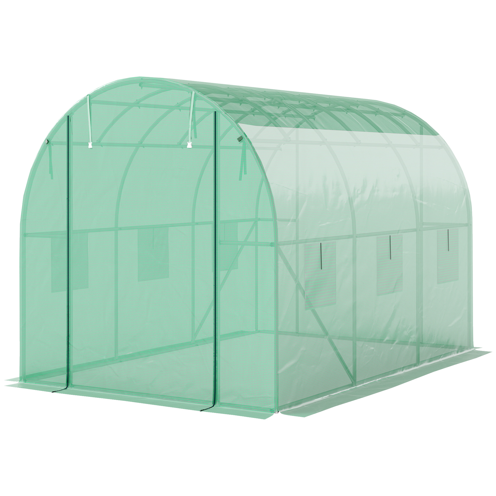Kasvuhoone umbes 3 x 2 x 2 m kilekasvuhoone 6 aknaga, rulluks, rullitavad külgseinad, UV-kindel kiletunnel, talvekindel tomatimaja maapinnakinnitusega, roheline