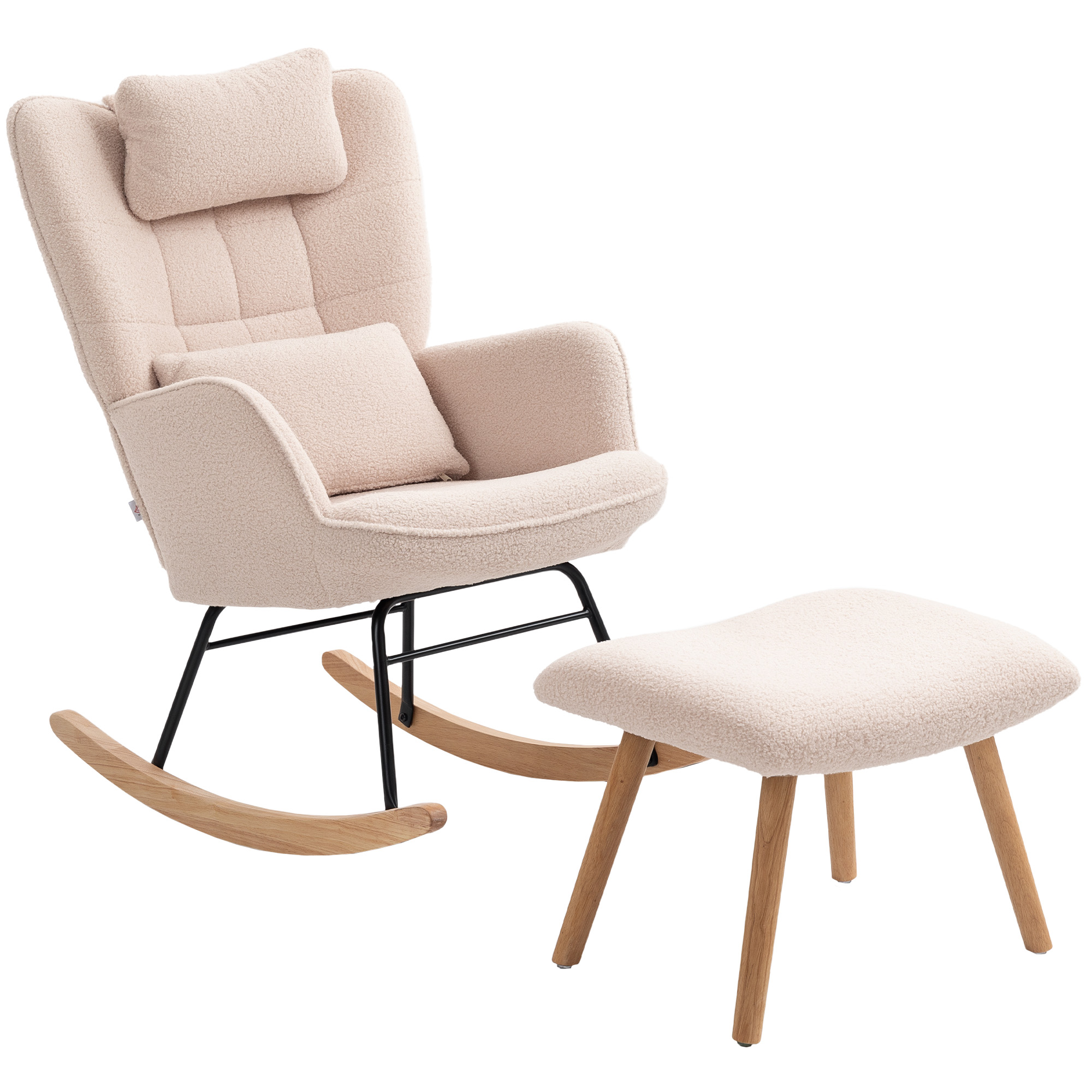 Kiiktool jalapingiga, pehme fliisist kate, puidust jalad, padi, kõrge seljatugi, kiiktool, beež