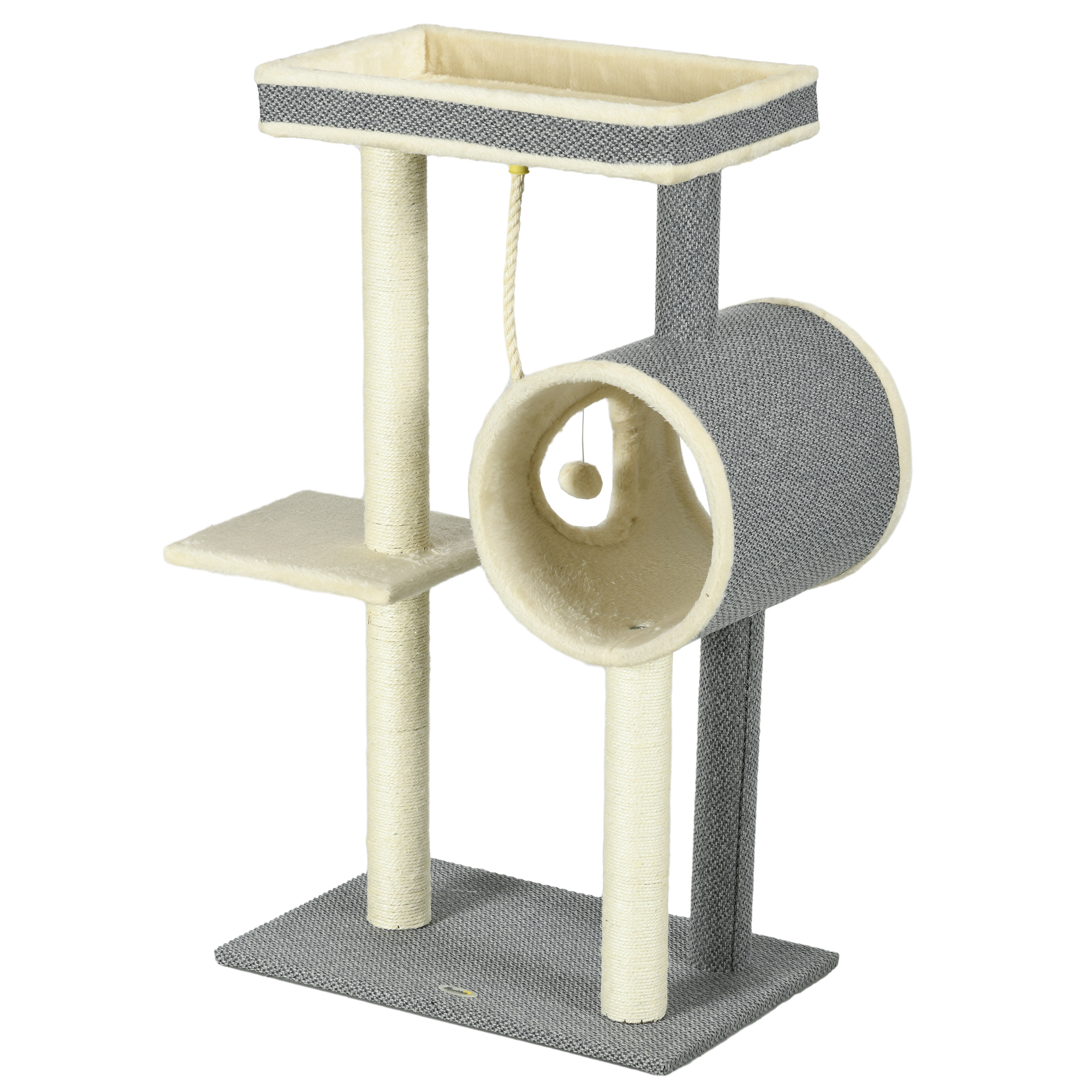 PawHut kassipuu, 1 kassi koobas, 2 magamisplatvormi, 60 cm x 40 cm x 104 cm, hall + naturaalne