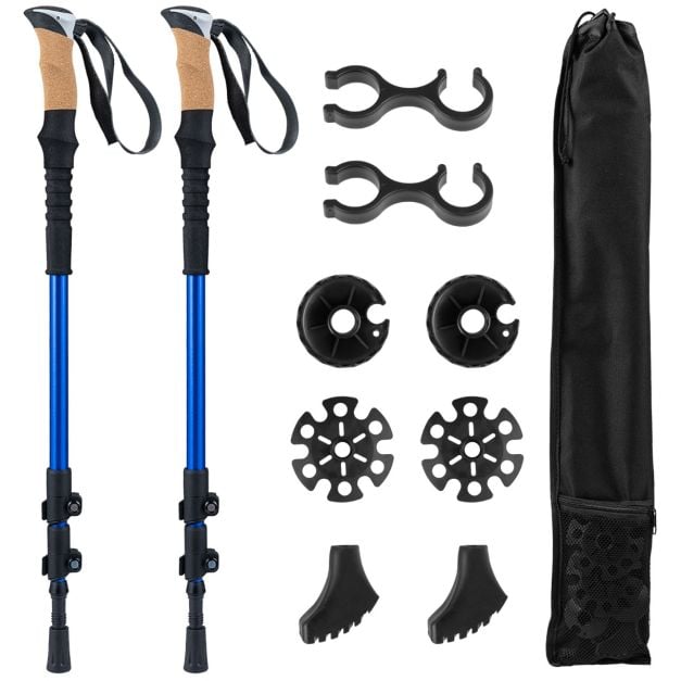 7075 alumiiniumist matkakepid, sissetõmmatavad paar EVA käepidemetega, lukustussüsteem inimestele pikkusega 1,32–1,93 m, sinised